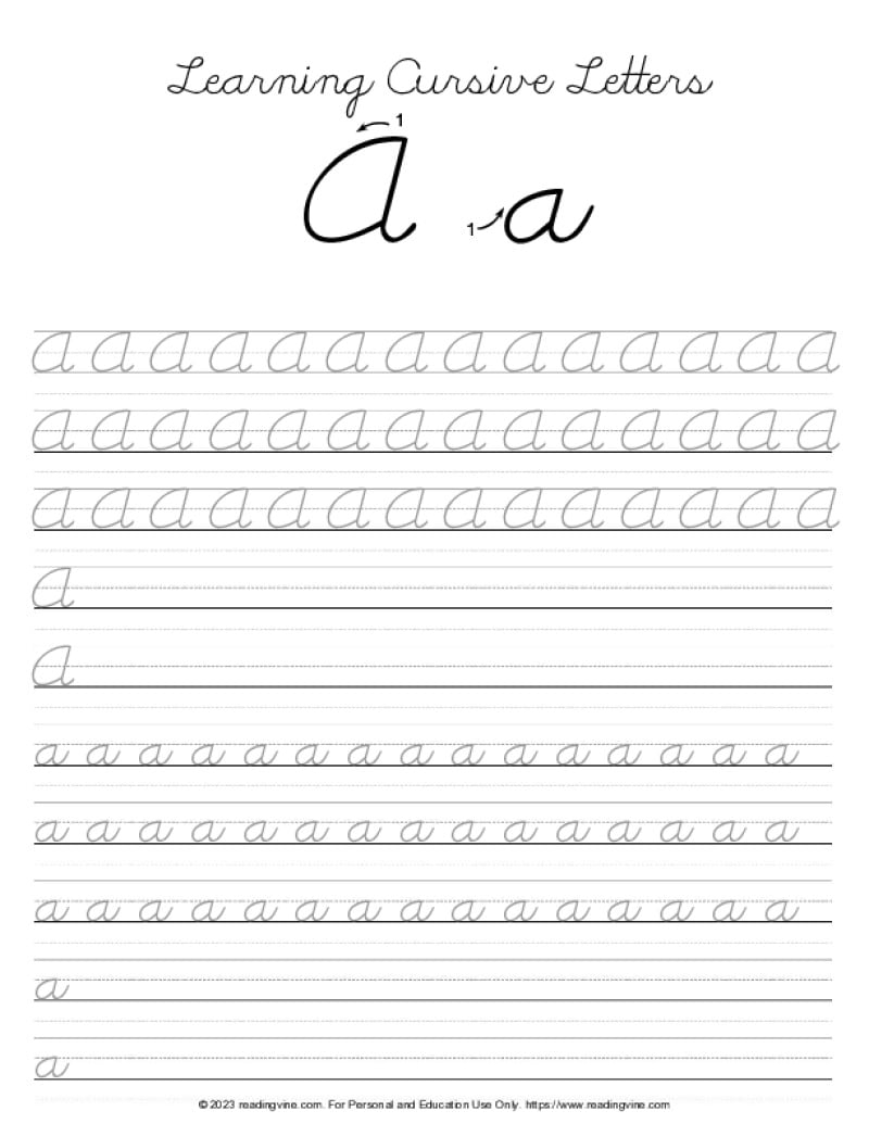 Cursive Writing Letter A ReadingVine
