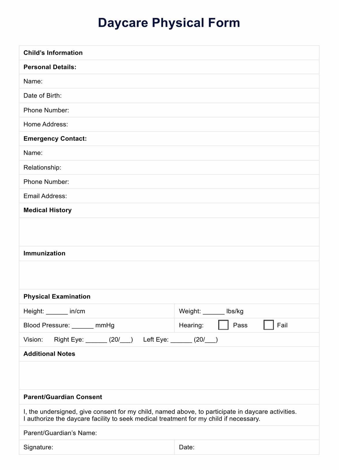 Free Printable Daycare Forms