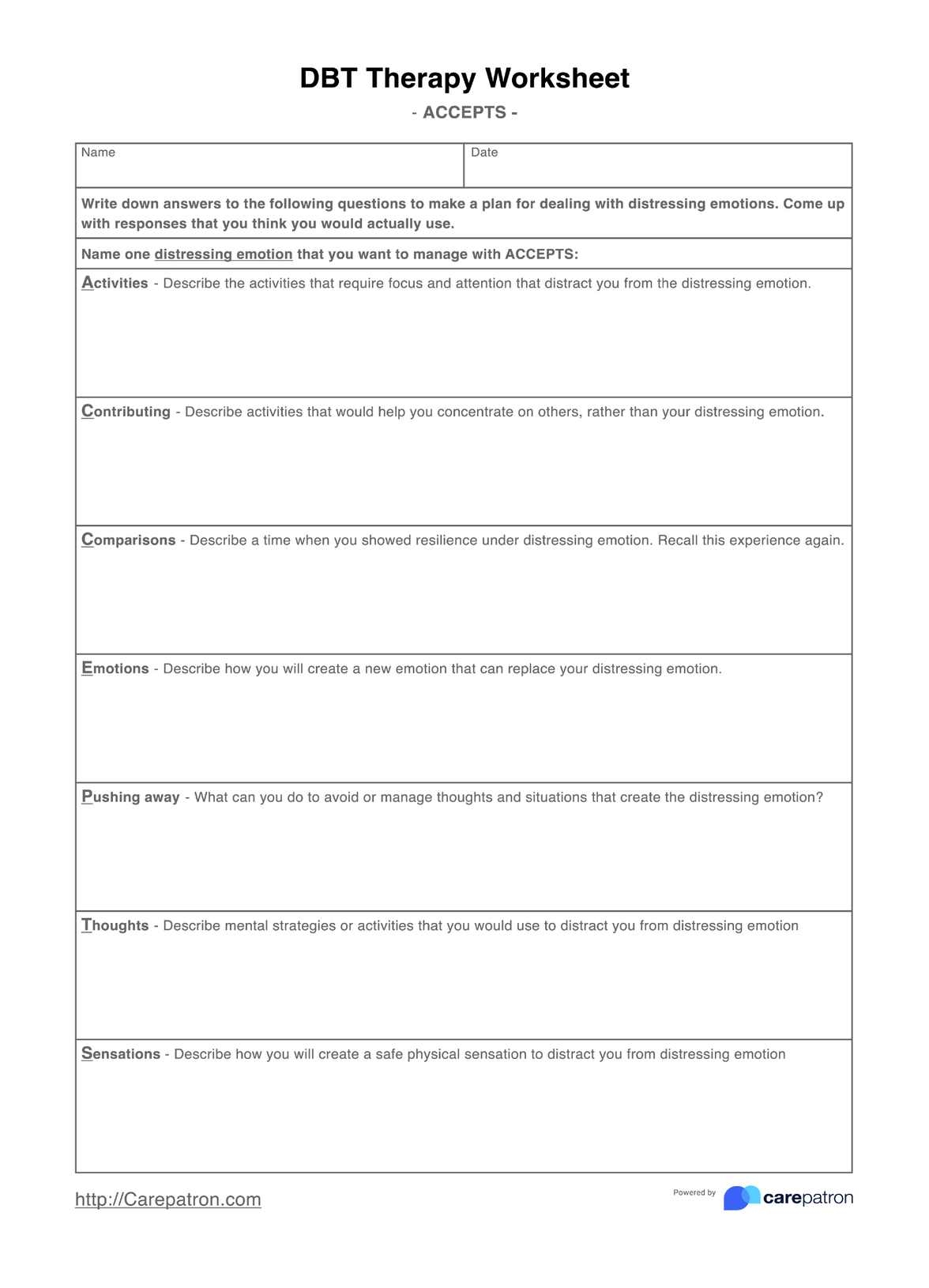 DBT Therapy Worksheets Example Free PDF Download