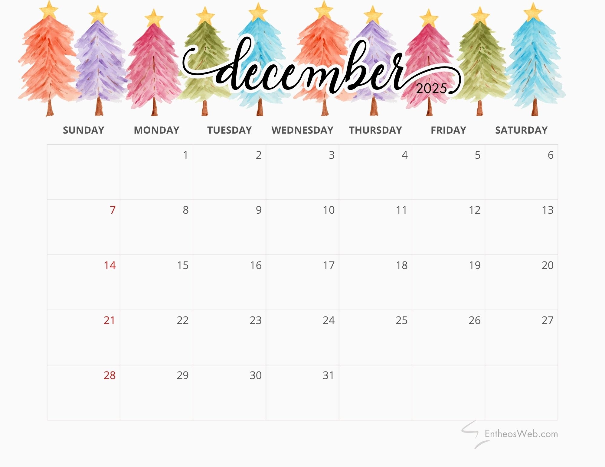 December 2025 Calendar Printables EntheosWeb