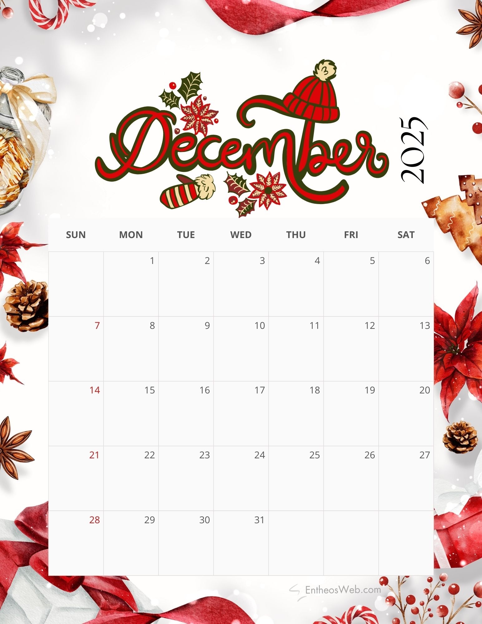 Free Printable Calendar December 2025