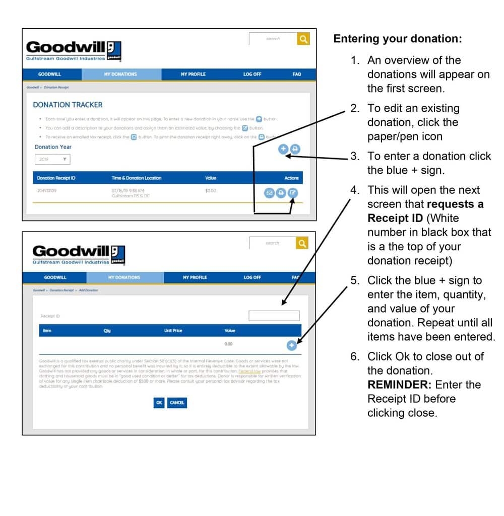 Donation Receipts Gulfstream Goodwill