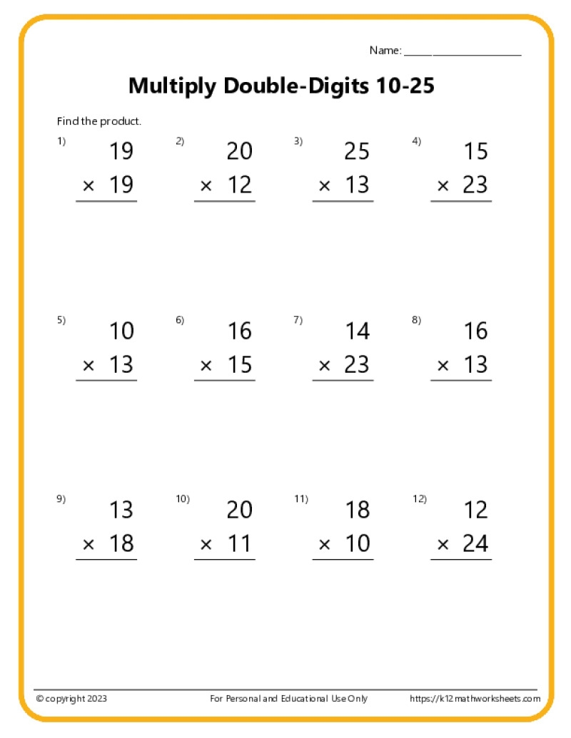 Double Digit Multiplication Worksheets