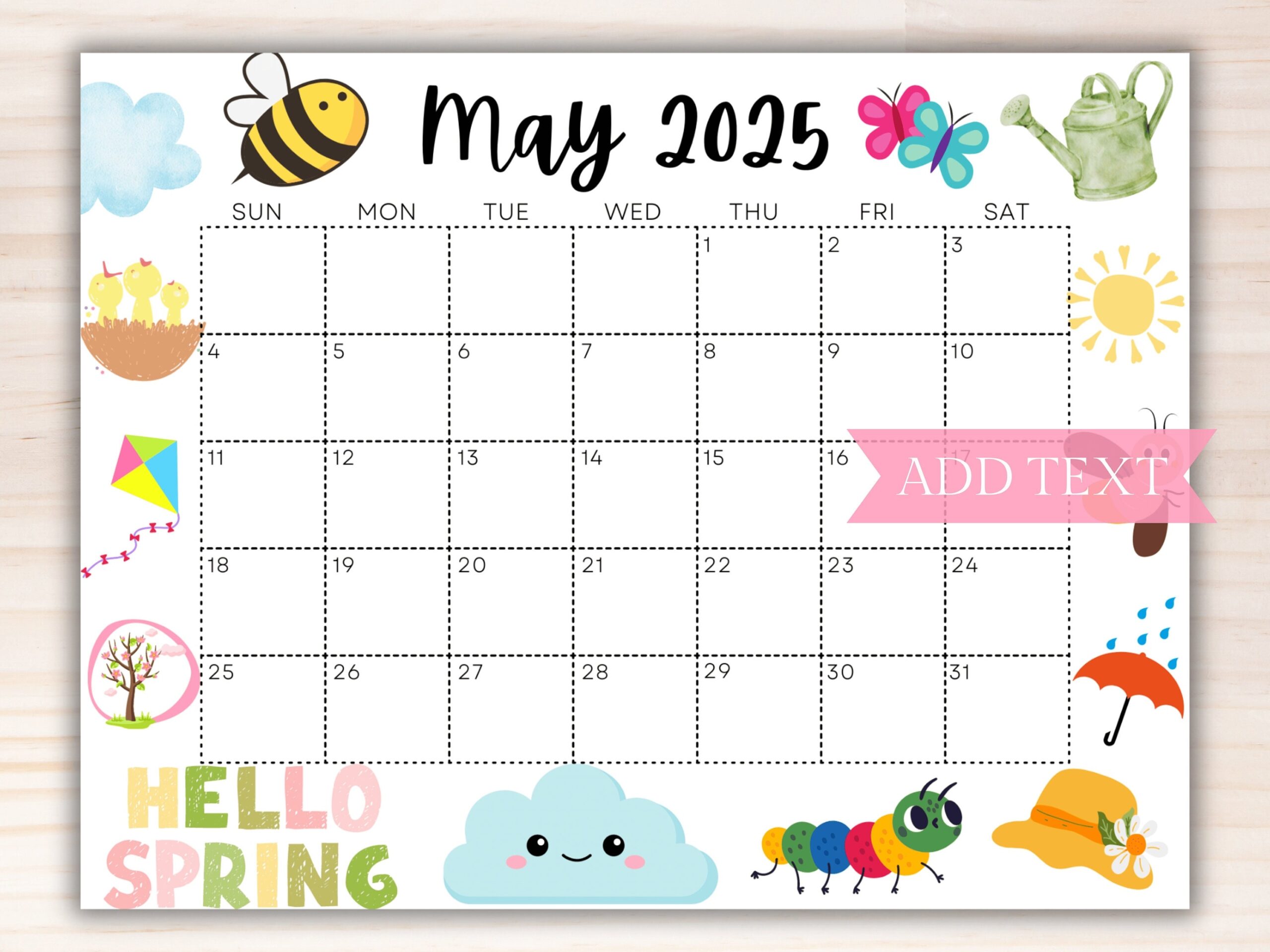 EDITABLE May 2025 Calendar Printable Calendar 2025 Cute Spring Calendar With Bees And Flower Monthly Calendar Family Calendar For School Etsy