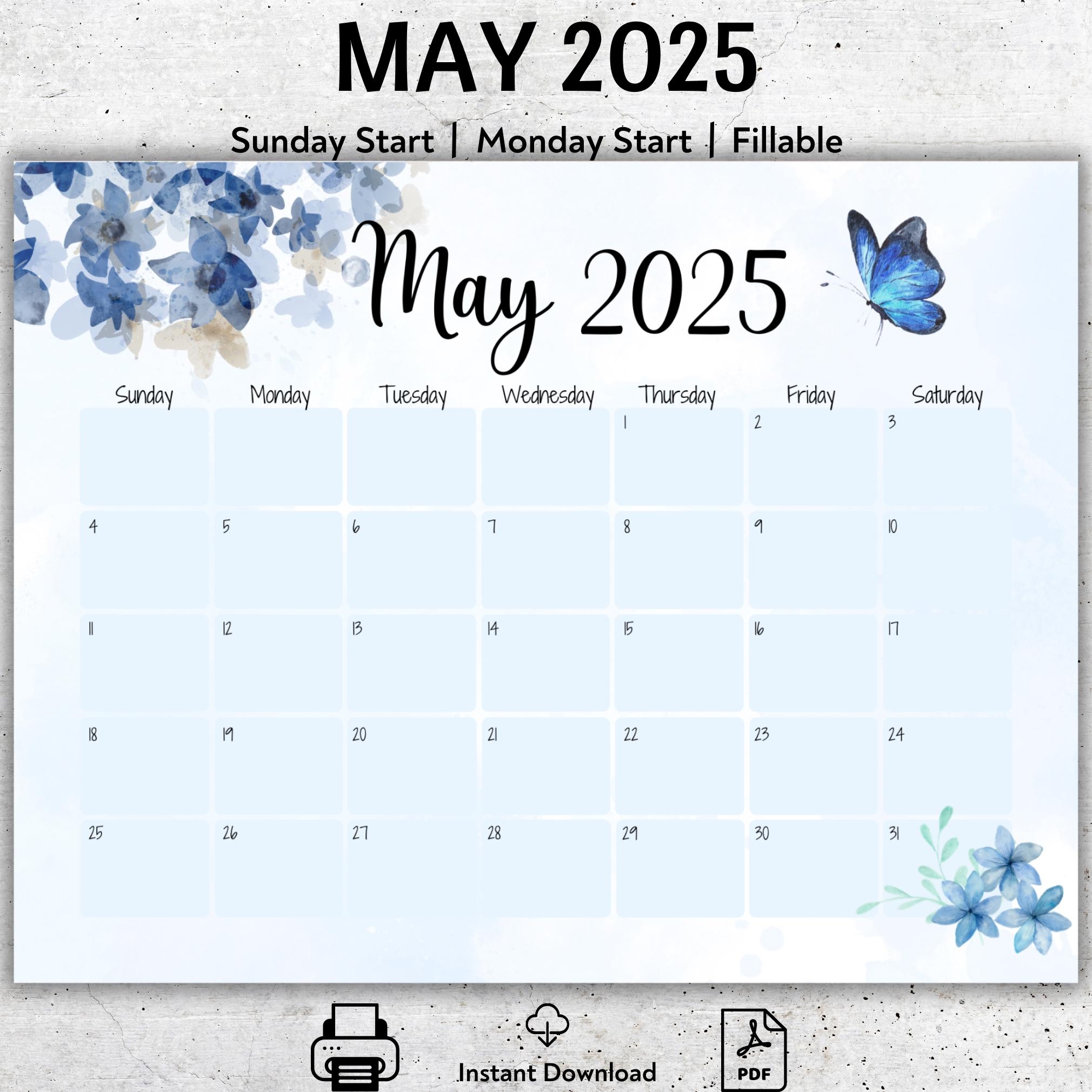 EDITABLE May 2025 Calendar Simple And Elegance May Monthly 