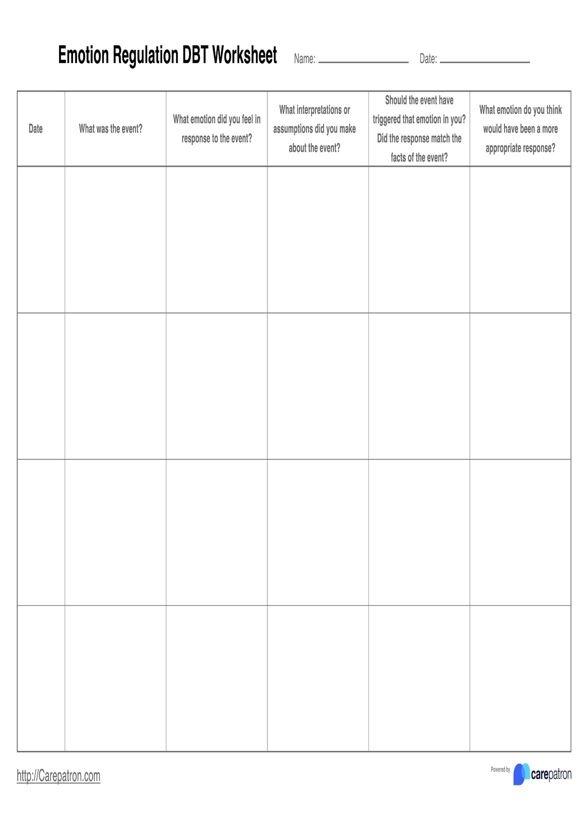 Dbt Printable Worksheets