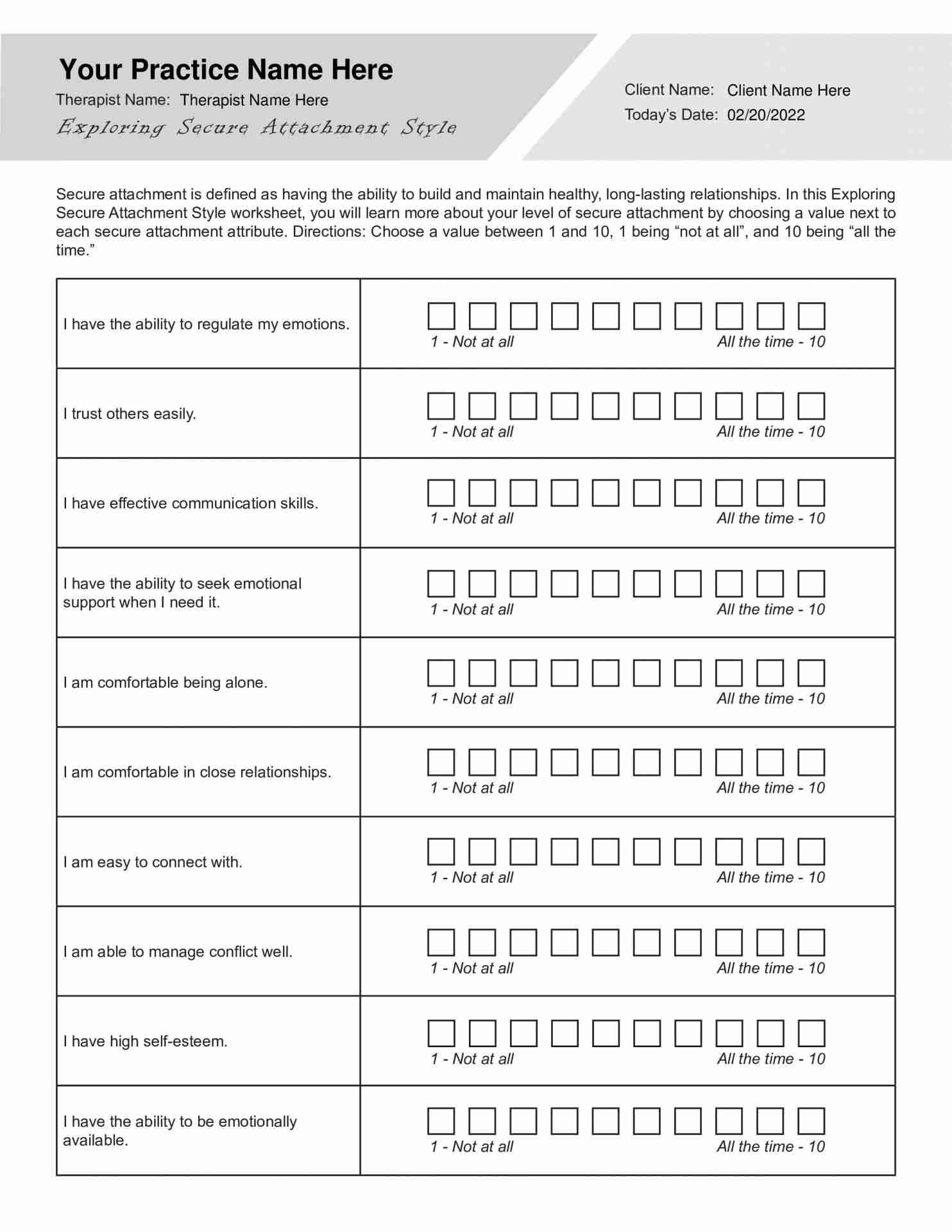 Exploring Secure Attachment Style Worksheet PDF 