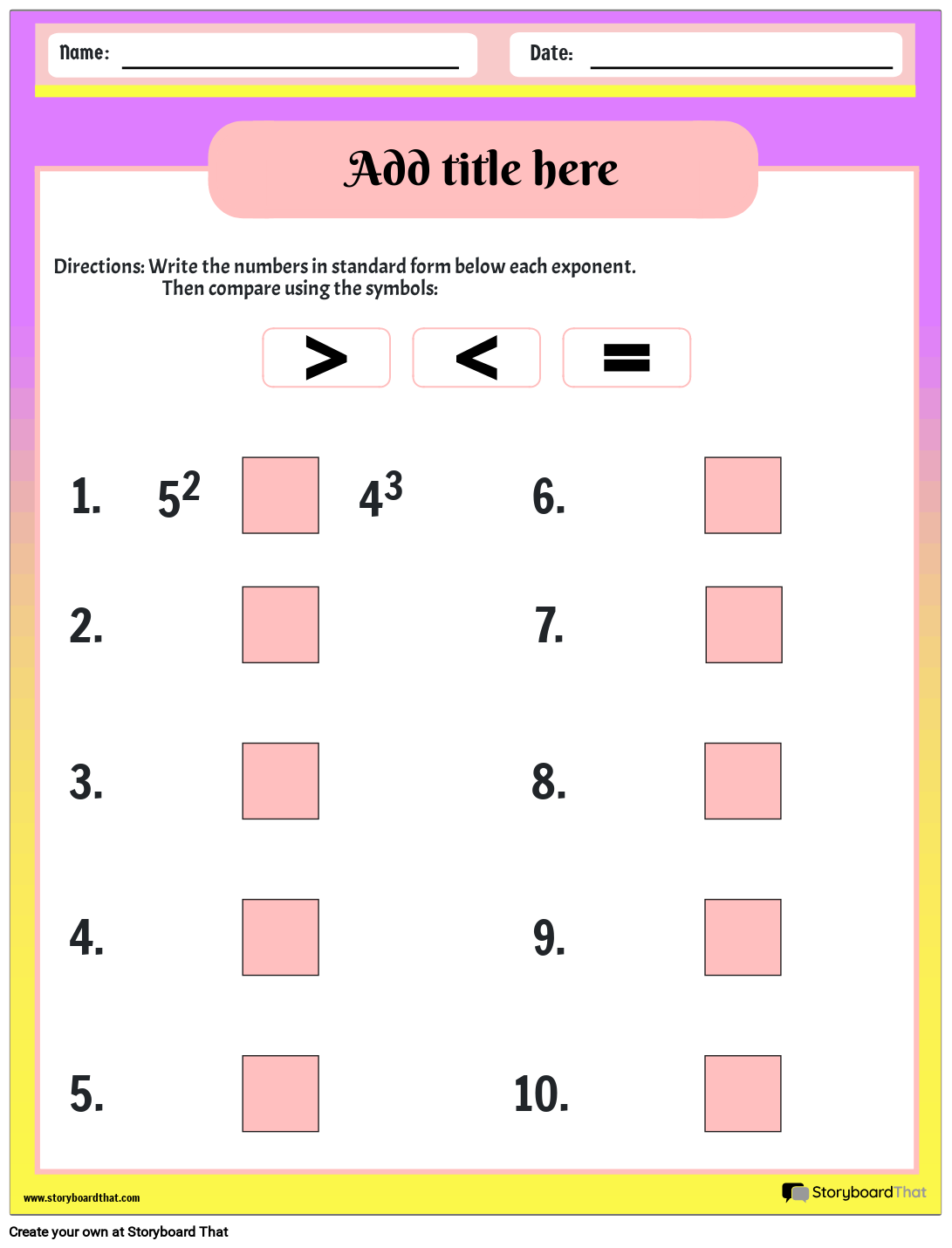 Free Printable Exponents Worksheets