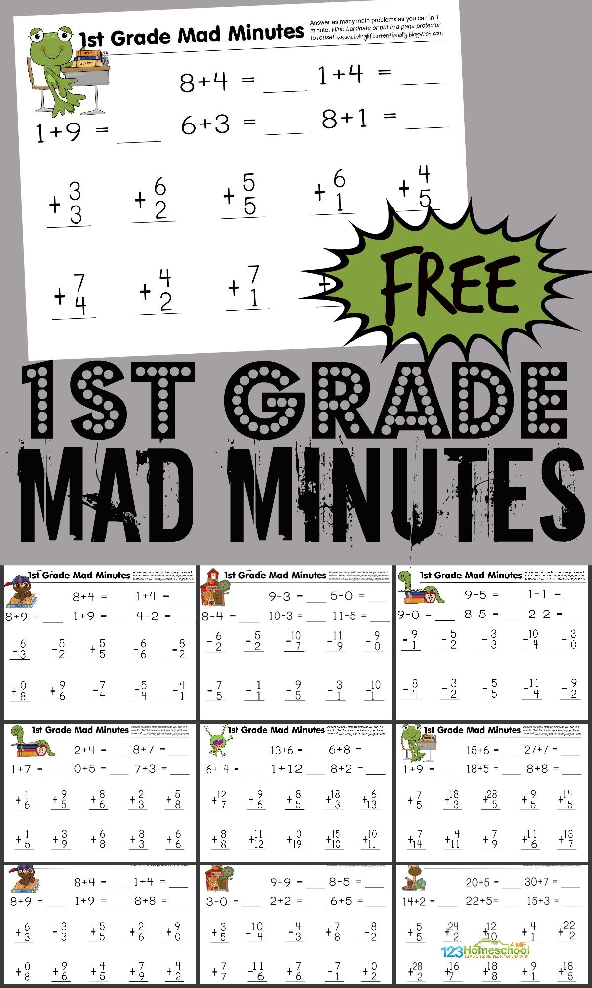FREE 1st Grade Printable Math Worksheets First Grade Mad Minutes 
