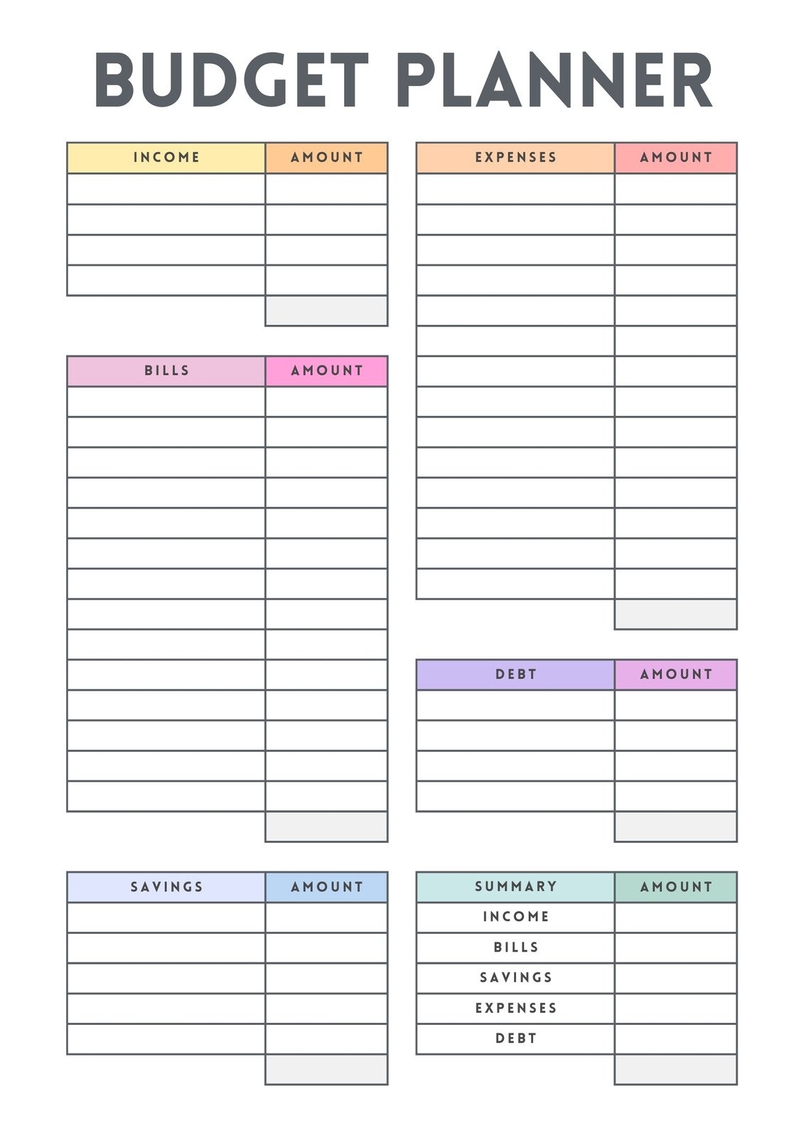 Free Budget Forms Printable