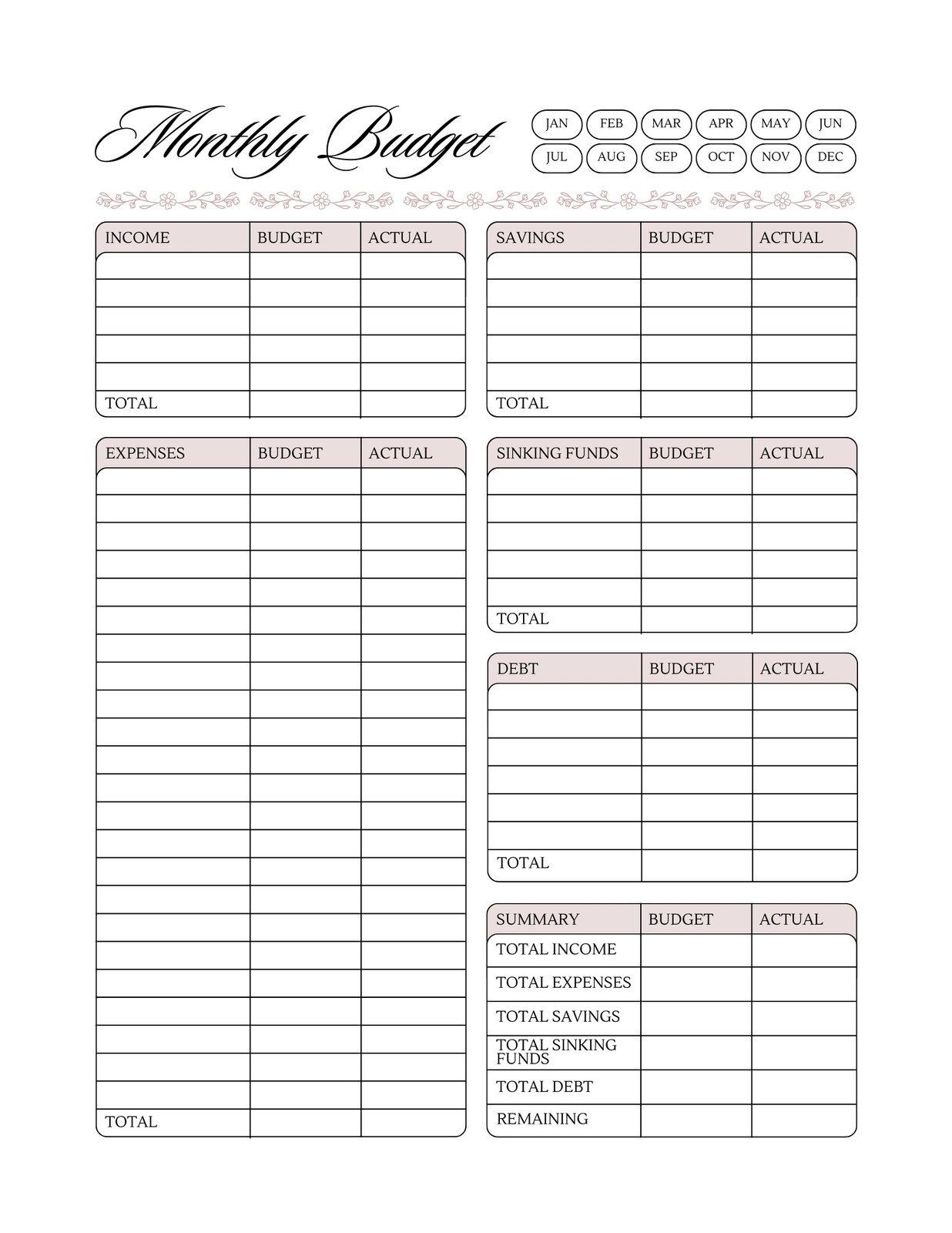 Printable Budget Worksheet