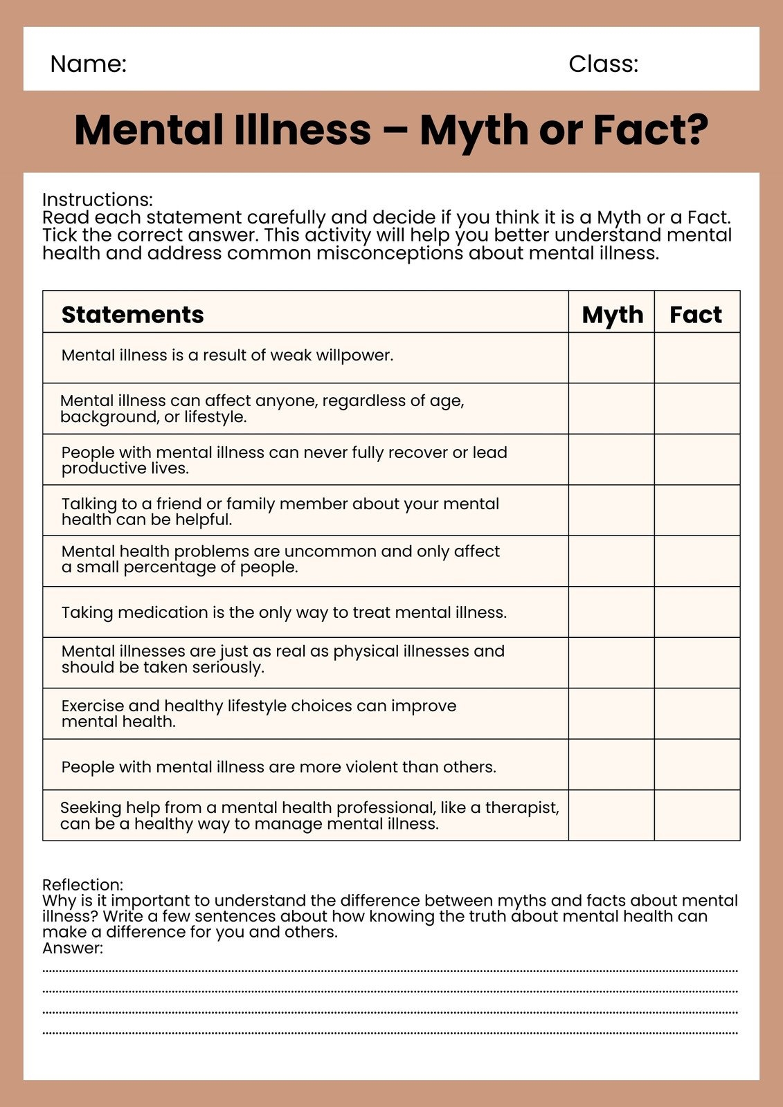 Free Printable Mental Health Worksheets For Adults