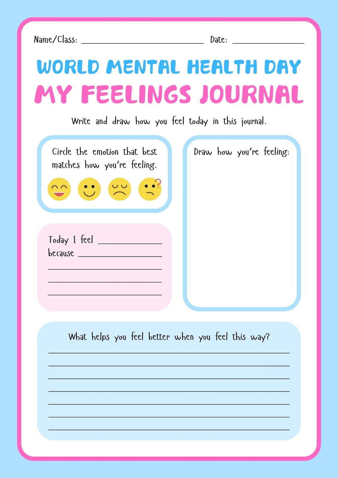 Mental Health Printable Worksheets