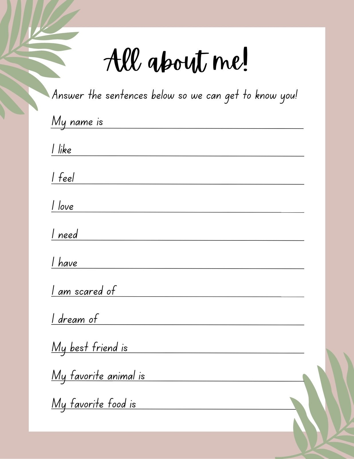 Free And Printable All About Me Worksheet Templates Canva Worksheets Library
