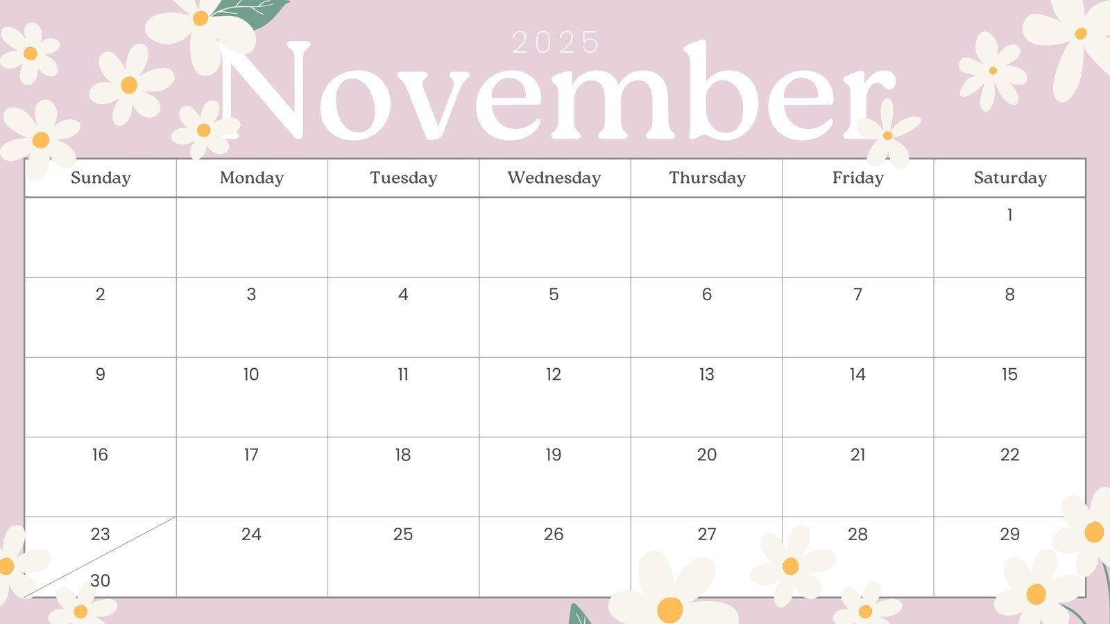 Blank November 2025 Calendar Printable Pdf