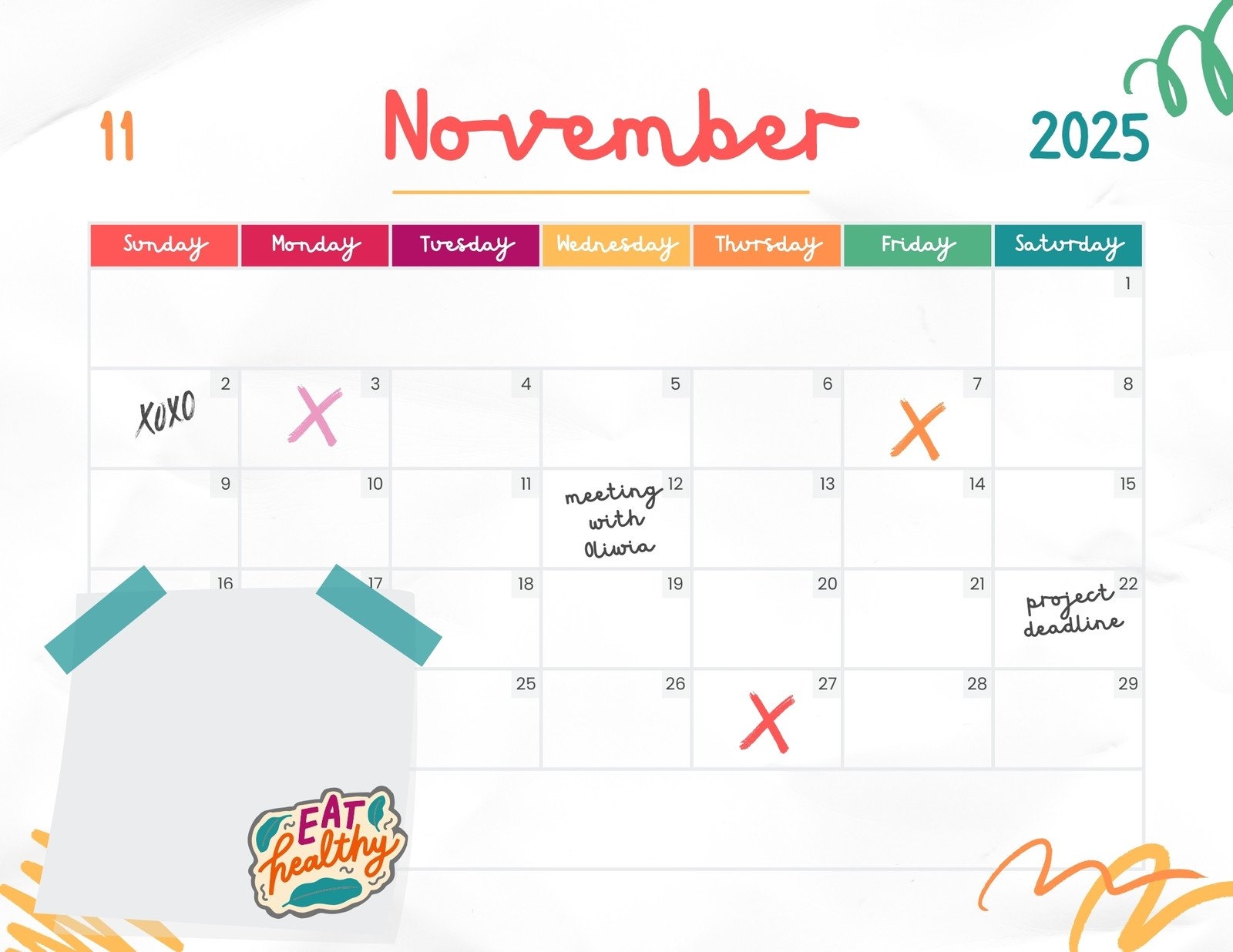 November 2025 Calendar Free Printable