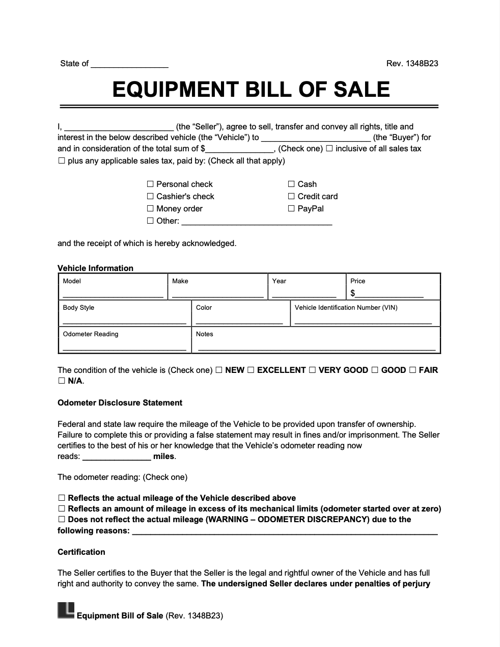 Free Equipment Heavy Farm Bill Of Sale Template PDF Word