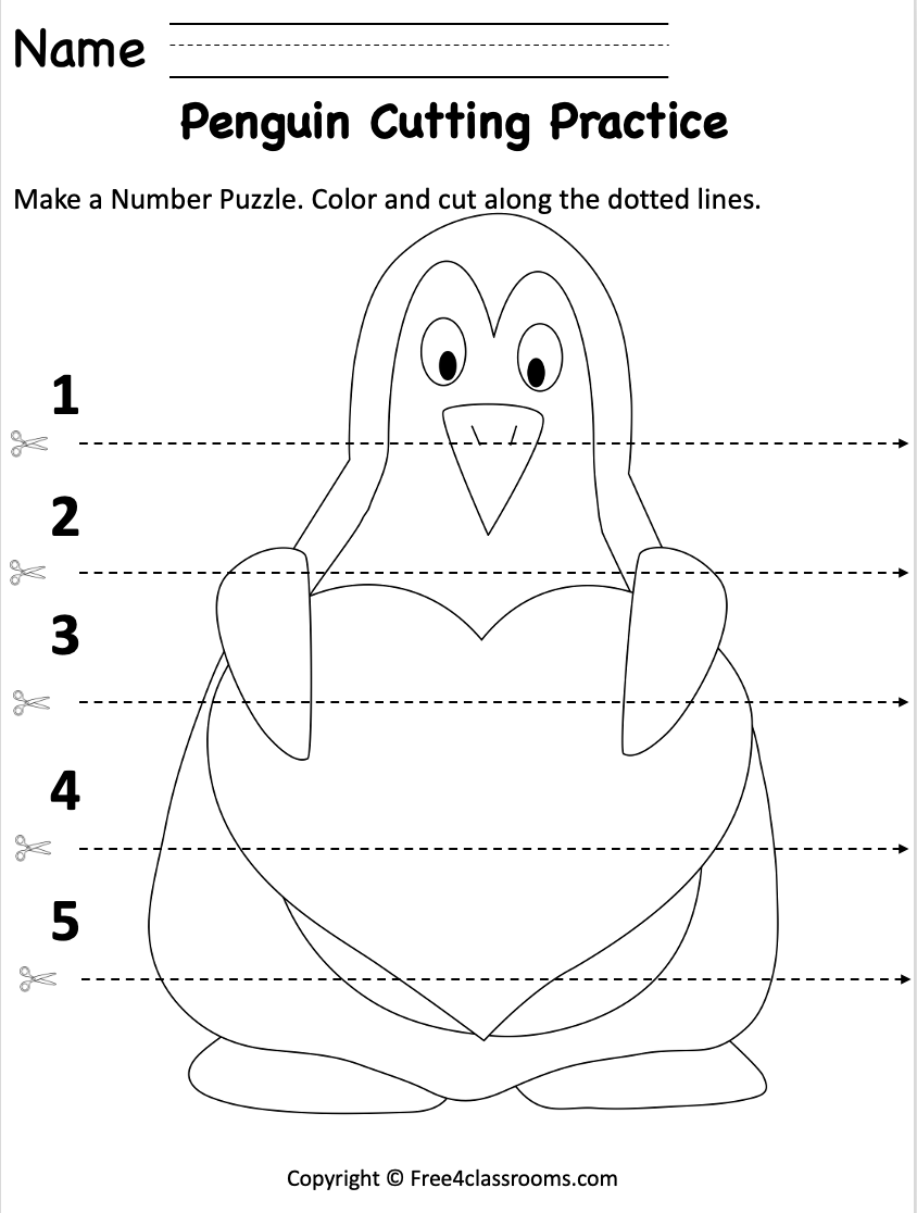 Free Penguin Cut And Practice Worksheet Free Valentine s Day Printable Free Worksheets Free4Classrooms
