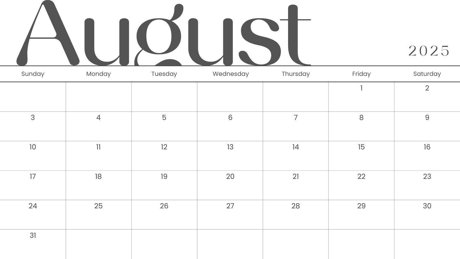 August 2025 Calendar Printable