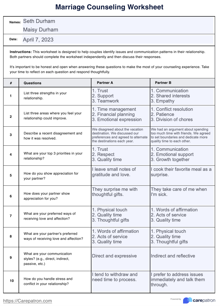 Free Printable Couples Therapy Worksheets Relationship Building Resources