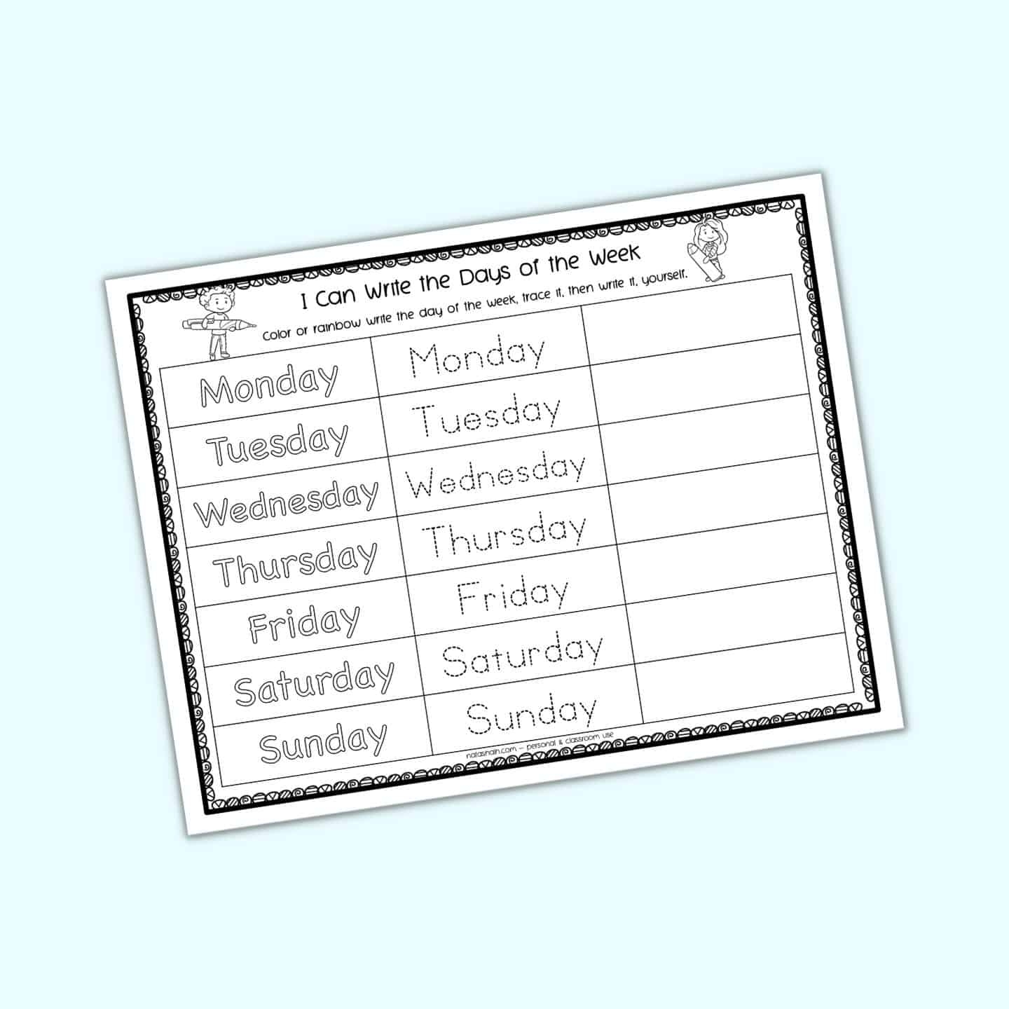 Free Printable Days Of The Week Tracing Worksheet The Artisan Life Worksheets Library
