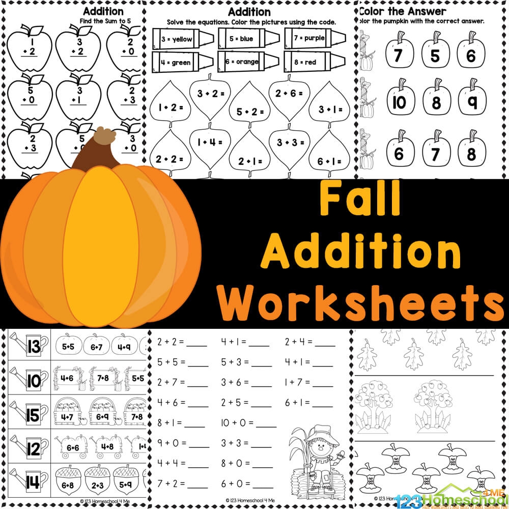 FREE Printable Fall Addition Worksheets For Kindergarten