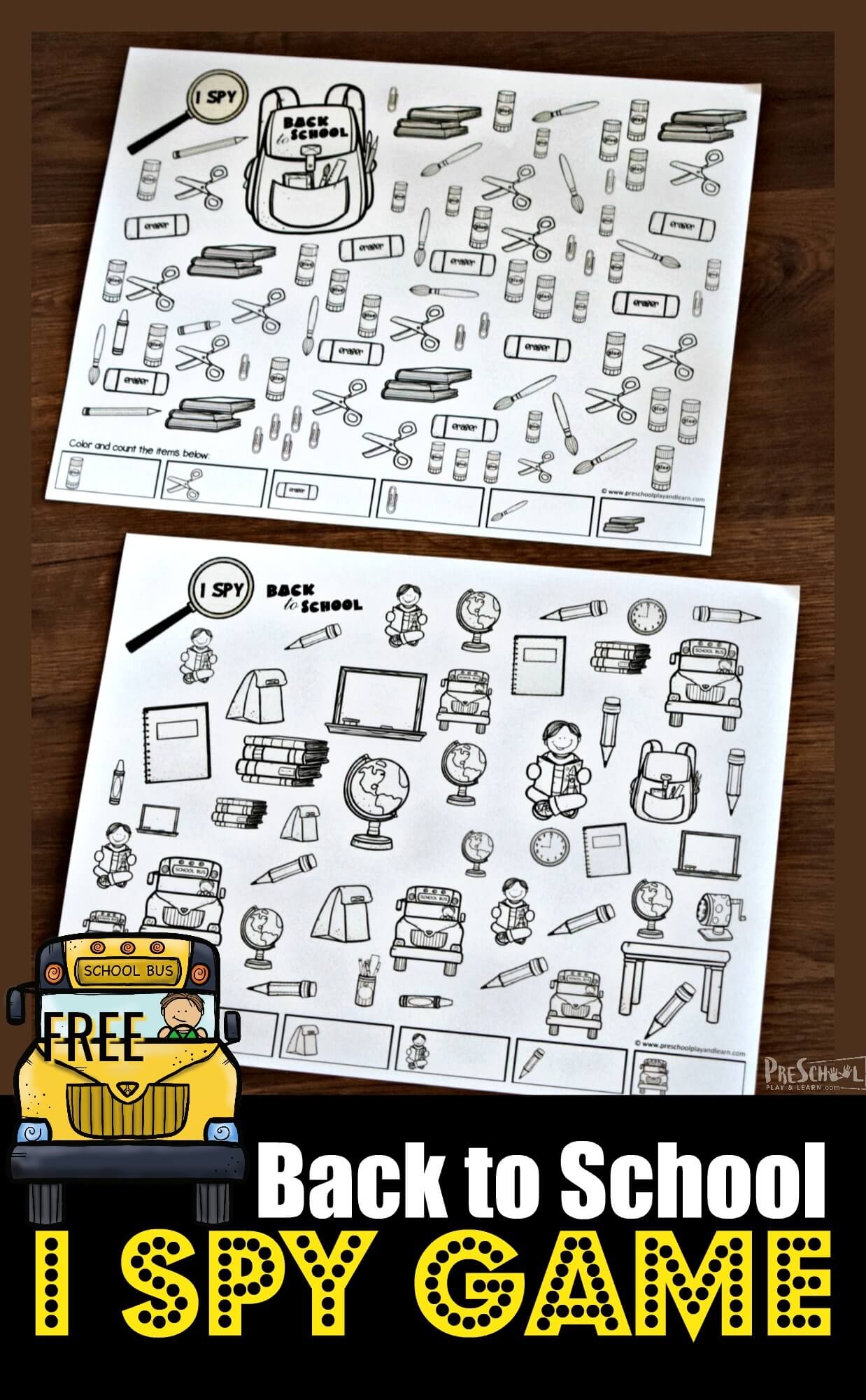 FREE Printable I Spy Back To School Worksheets