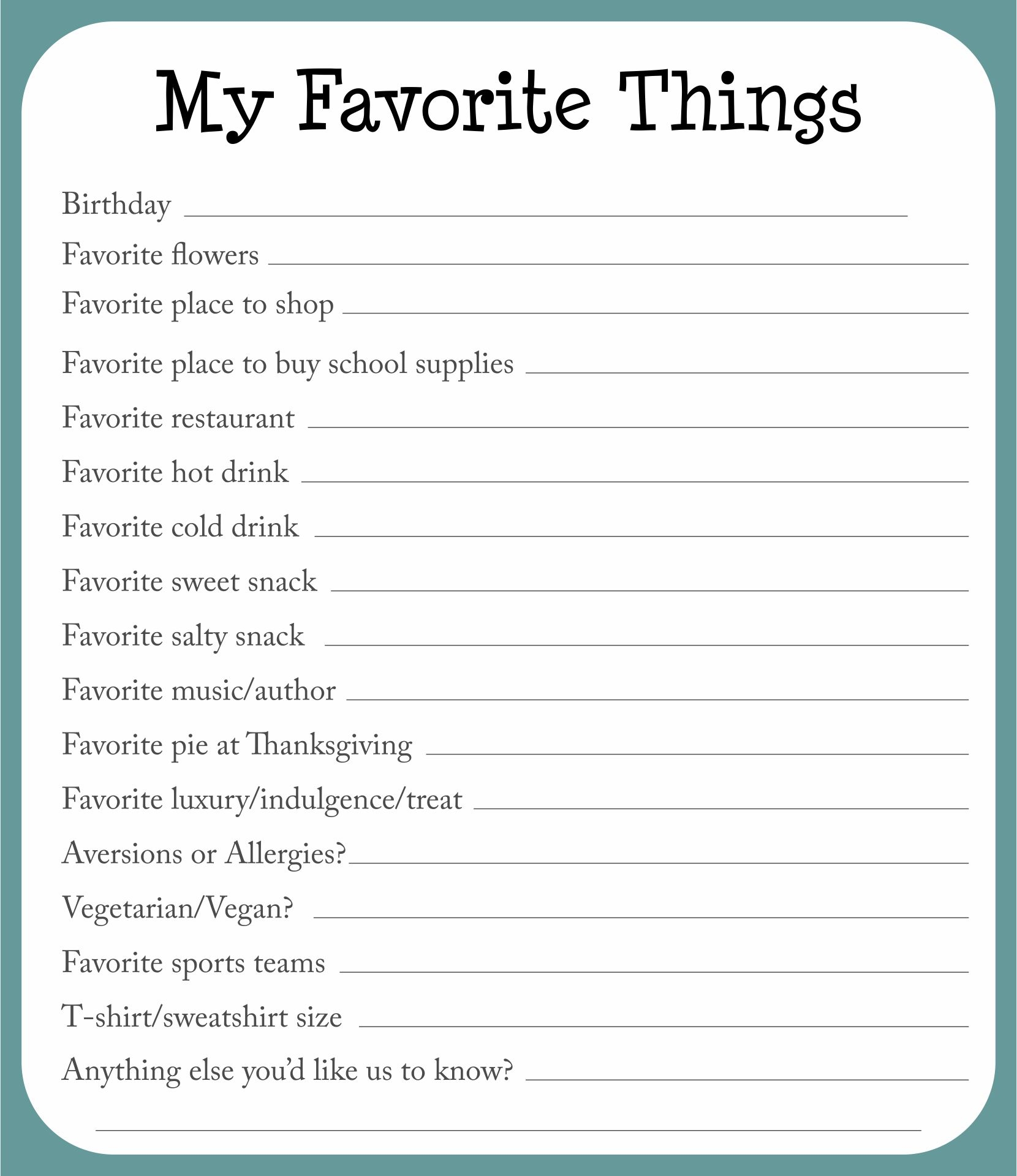 Free Printable My Favorite Things Worksheets For Students Worksheets Library