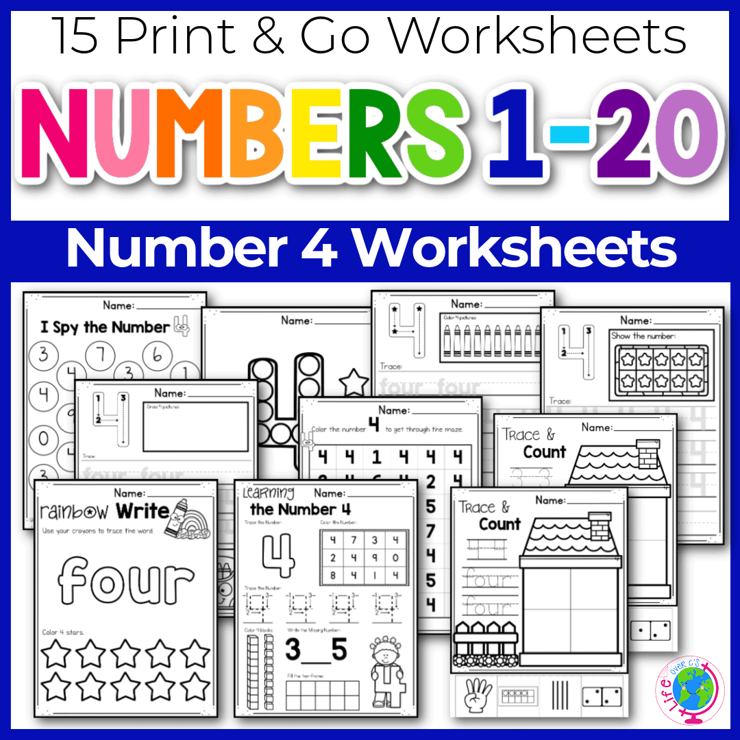 Free Printable Number 4 Worksheets