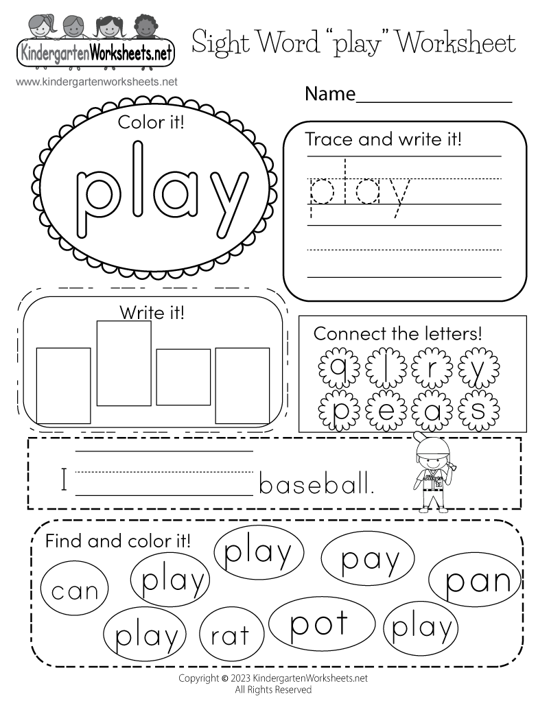 Kindergarten Sight Words Free Printable Worksheets