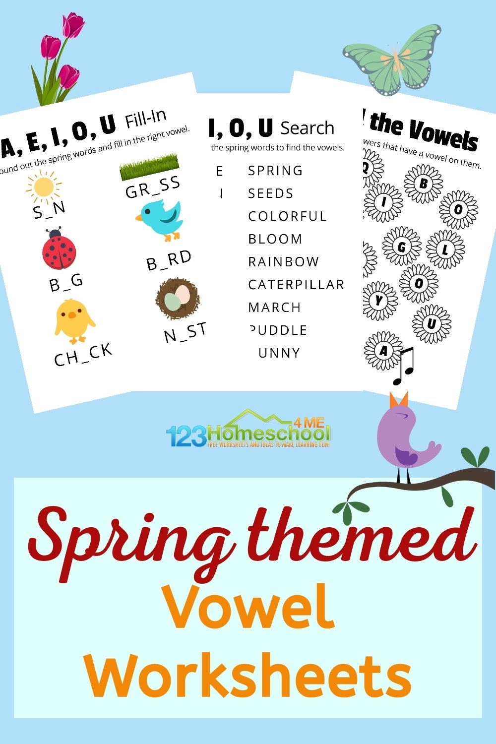 FREE Printable Spring Vowel Worksheets Kindergarten 1st Graders