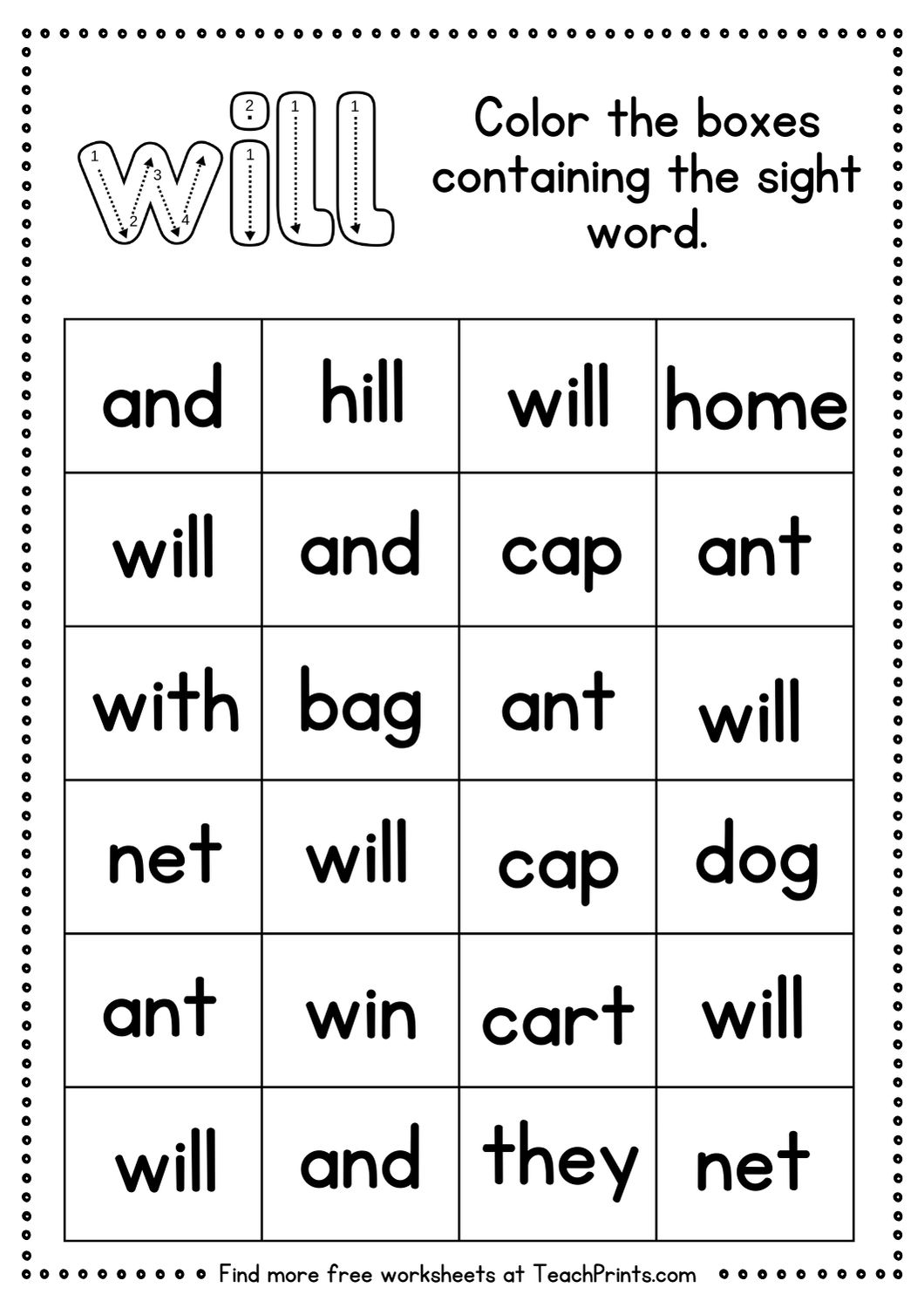 Free Sight Word Will Worksheets Teach Prints