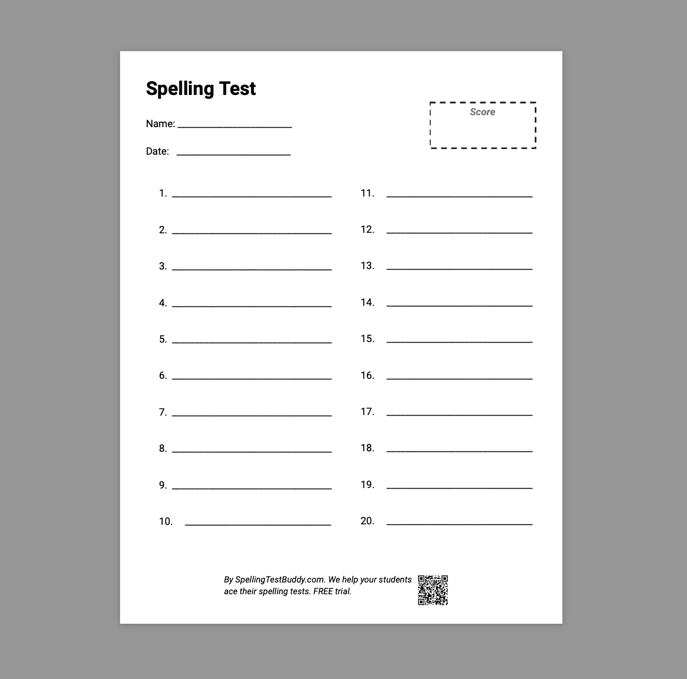 Printable Spelling Test Paper
