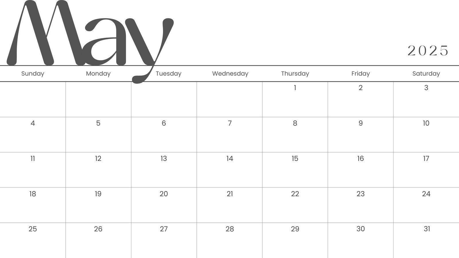 May 2025 Calendar Free Printable
