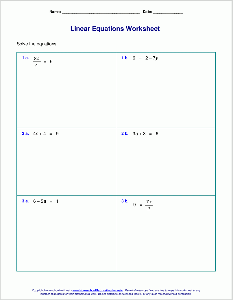 Printable Algebra 1 Worksheets