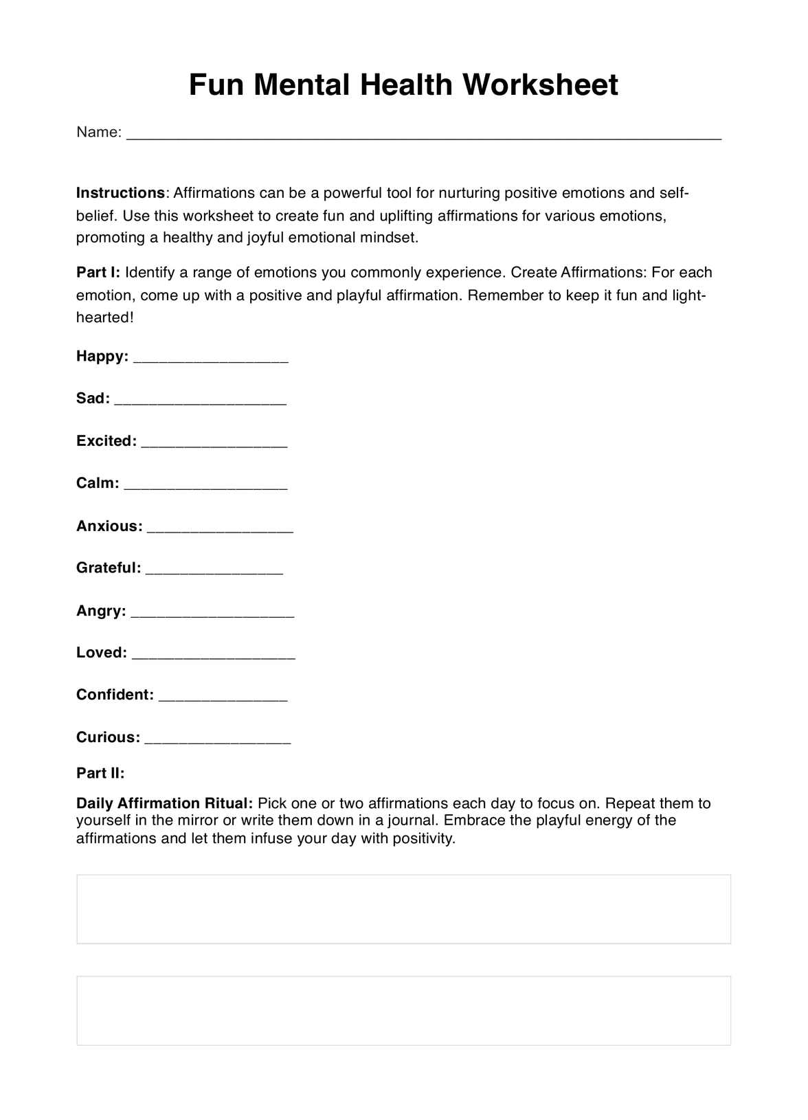 Fun Mental Health Worksheets Example Free PDF Download