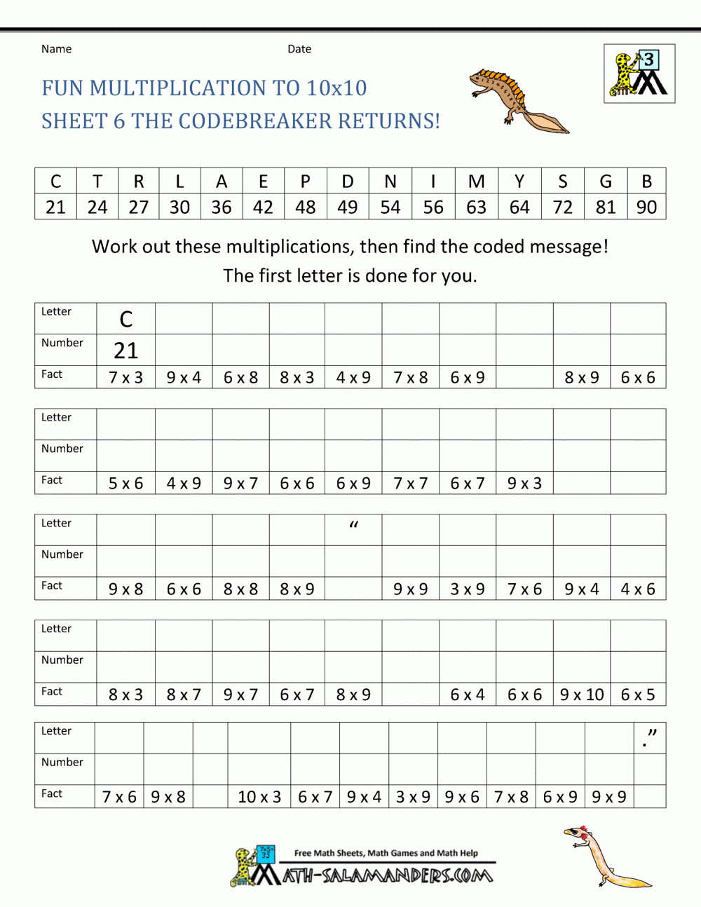 Fun Multiplication Worksheets To 10x10