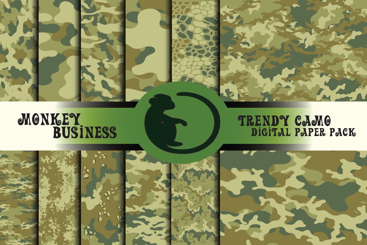 Green Camo Digital Paper Pack Scrapbook Papers Print Ready