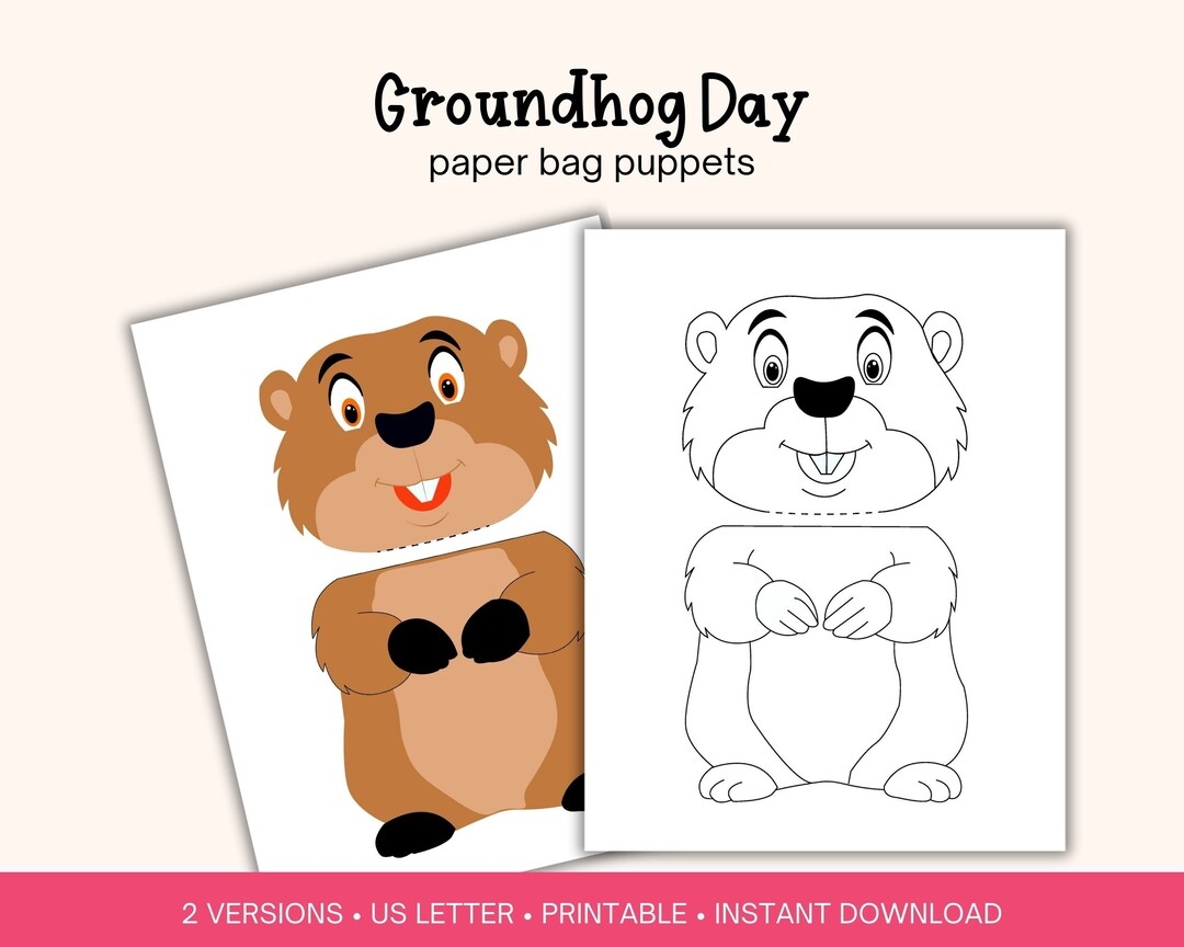 Groundhog Day Paper Bag Puppet Printable Activity For Kindergarten Coloring Activity For Classroom Or Church DIY Groundhog Paper Puppet Etsy