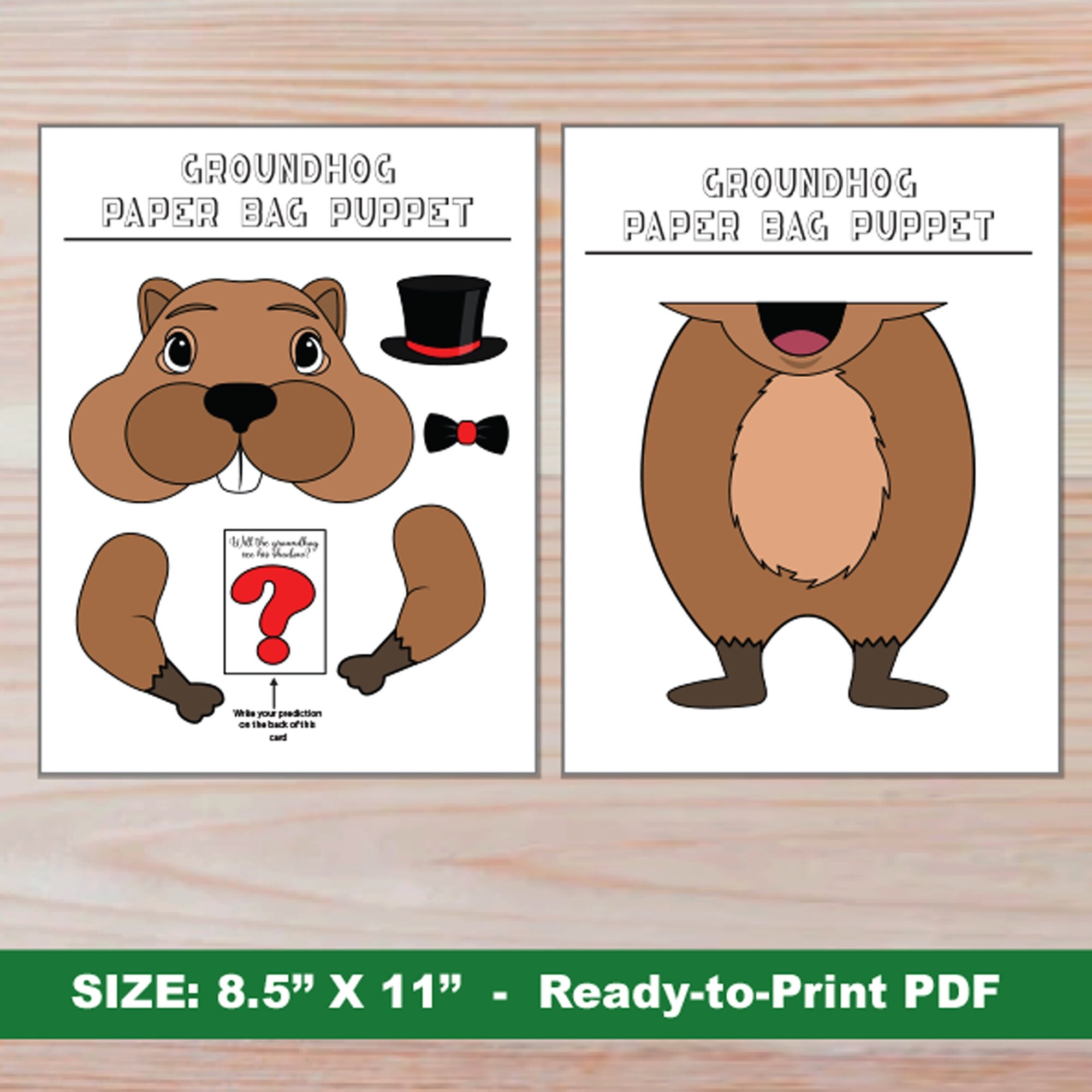 Groundhog Paper Bag Puppet Groundhog Day Activity Craft For Kids PRINTABLE DIY Puppet For Classroom Party Or Puppet Show Etsy