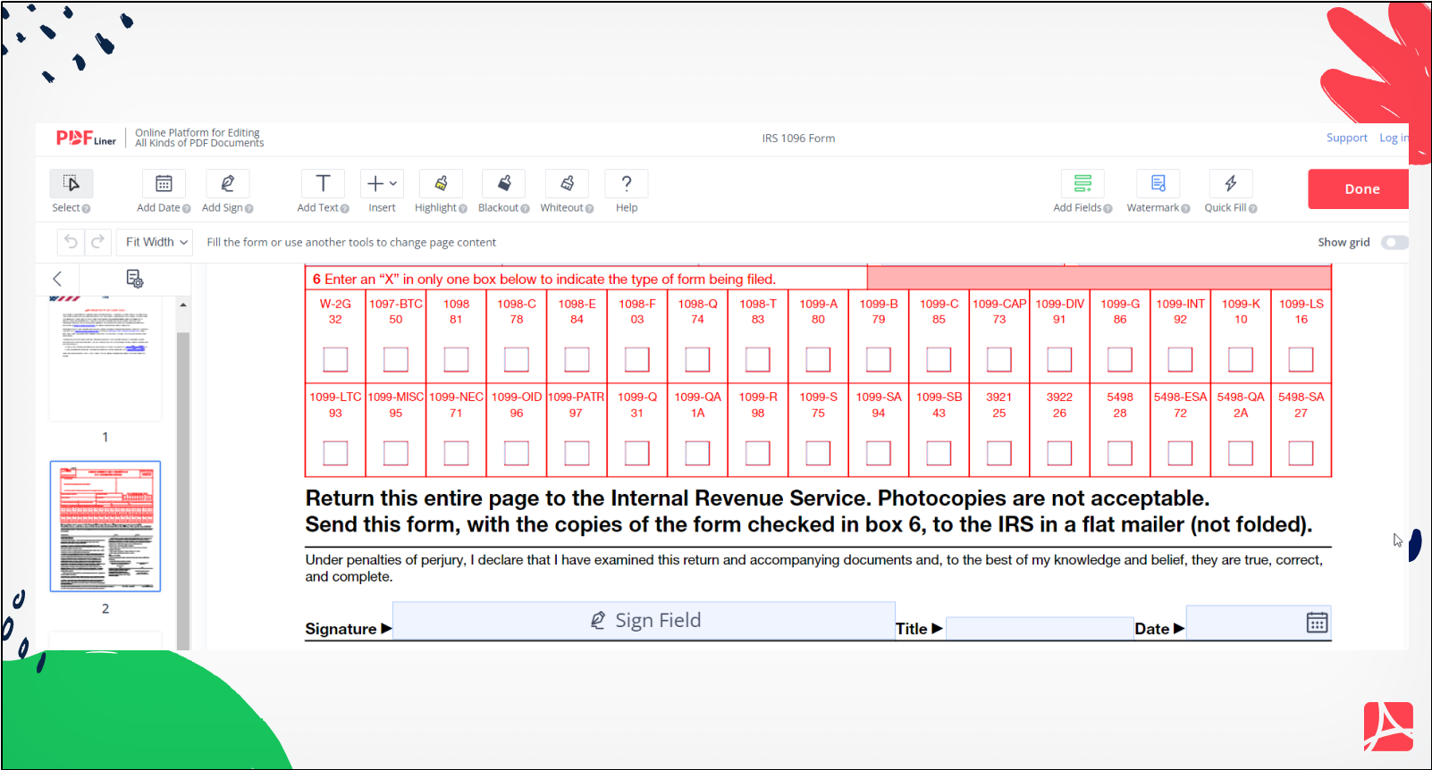 Printable 1096 Form