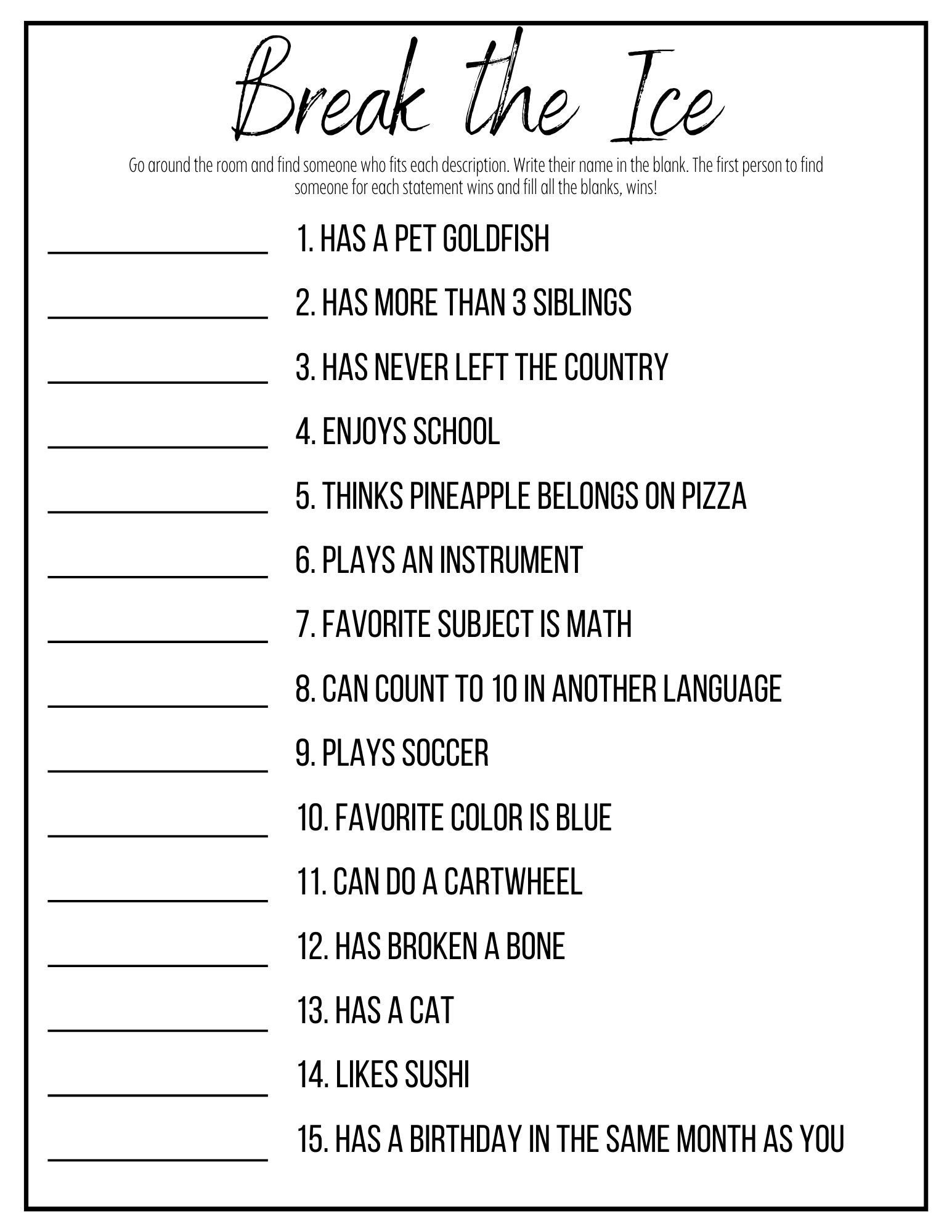 Ice Breaker Group Game Printable Youth Group Activity Classroom Mixer Teens Team Building Activity Kids Making Friends Ice Breaker Etsy UK