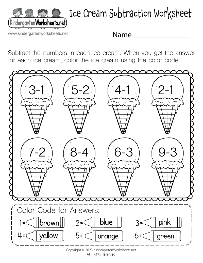 Ice Cream Subtraction Worksheet Free Printable Digital PDF
