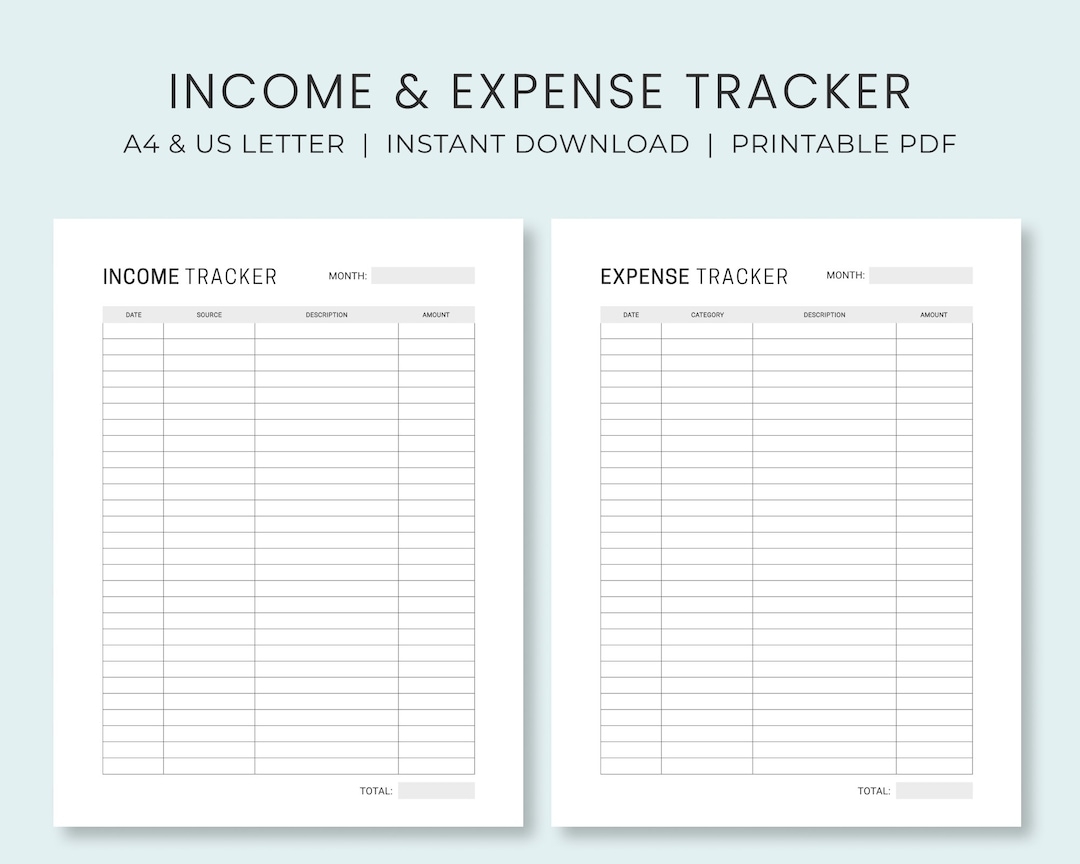 Income Expense Tracker Printable Money Tracker Business Financial Planning A4 US Letter Instant Download Etsy UK