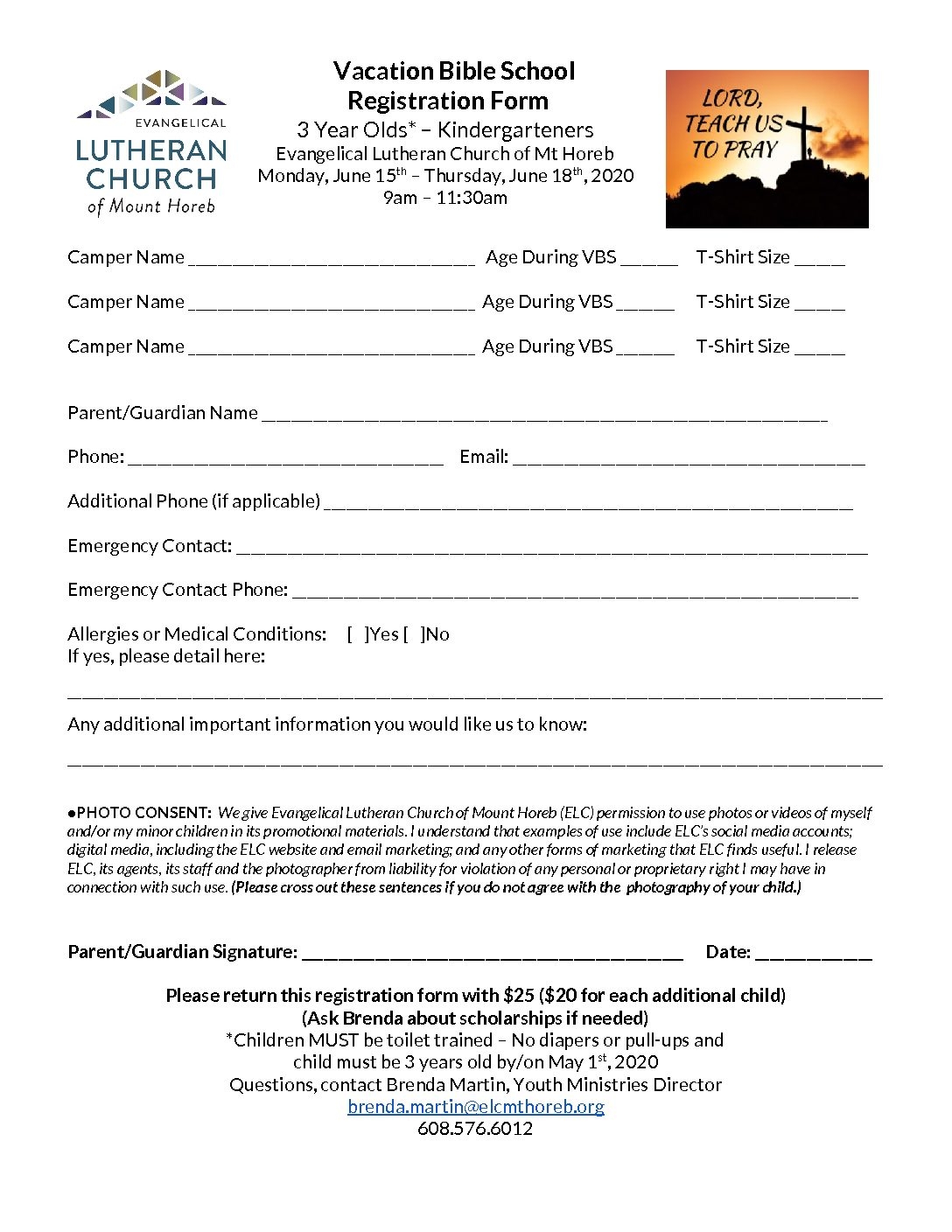 Vbs Registration Form Printable