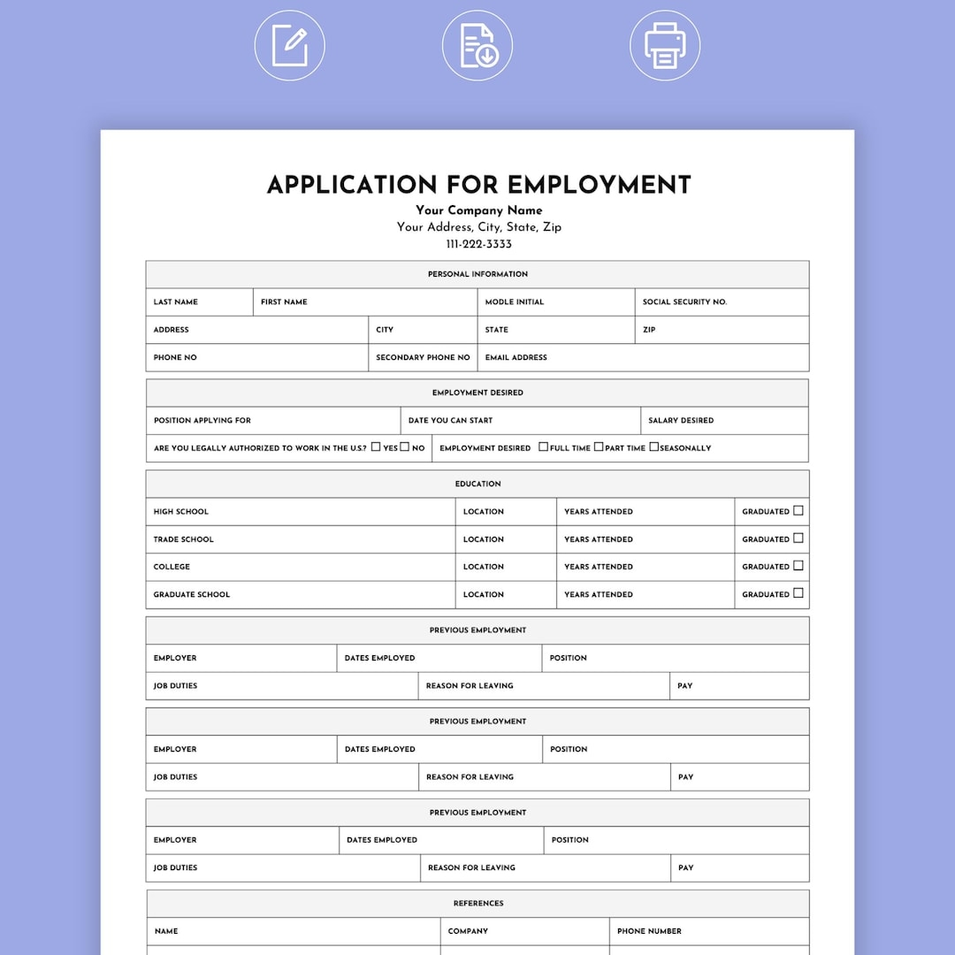 Printable Job Application Form Pdf