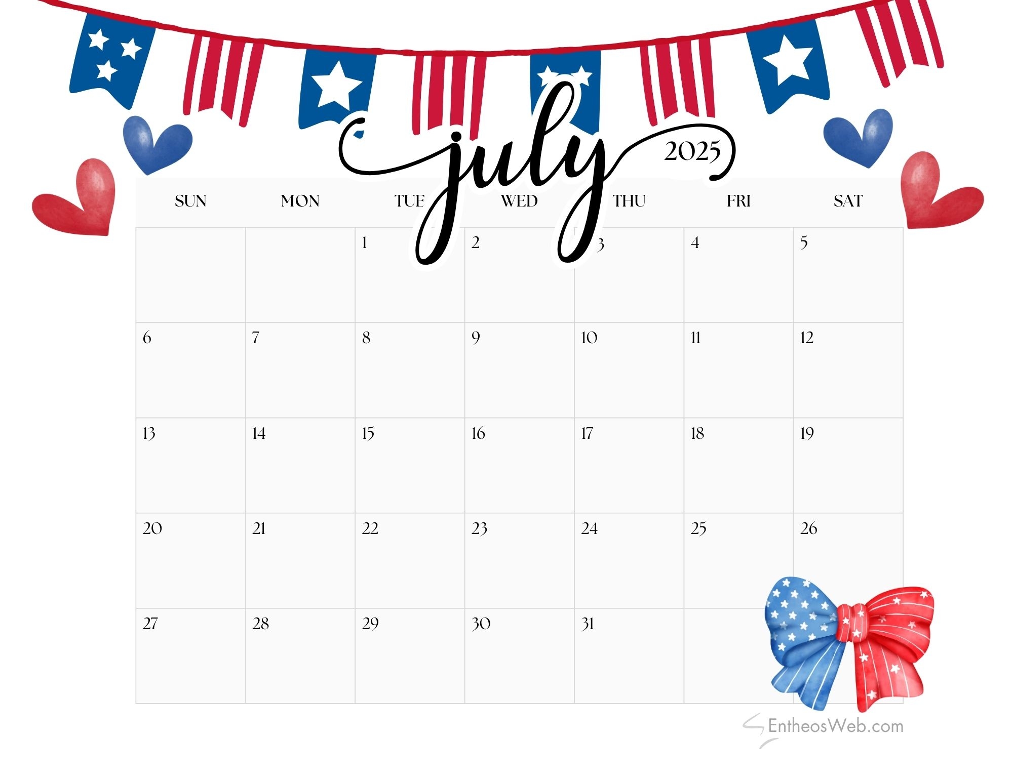 July 2025 Calendar Printables EntheosWeb