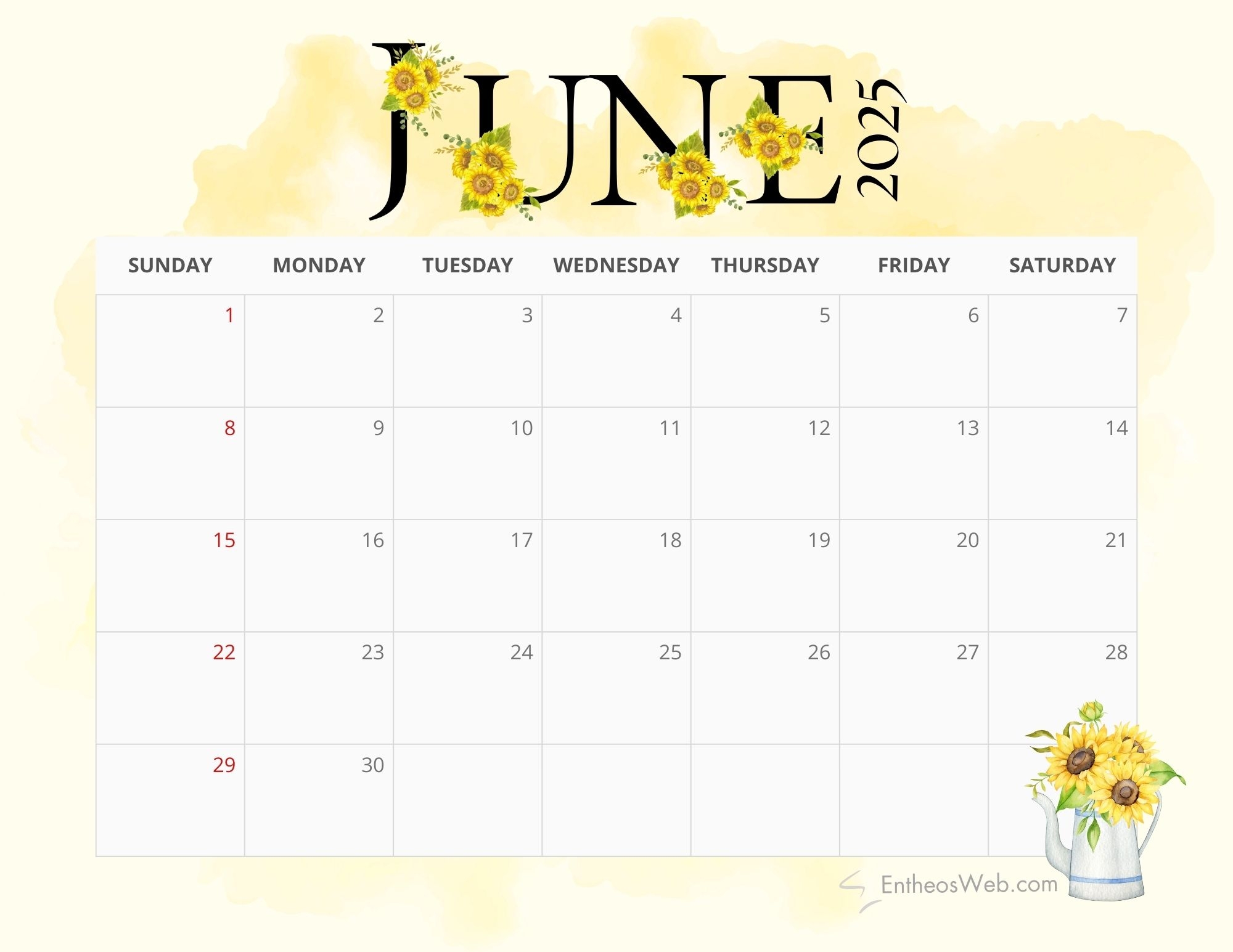 Free Printable Calendar June 2025