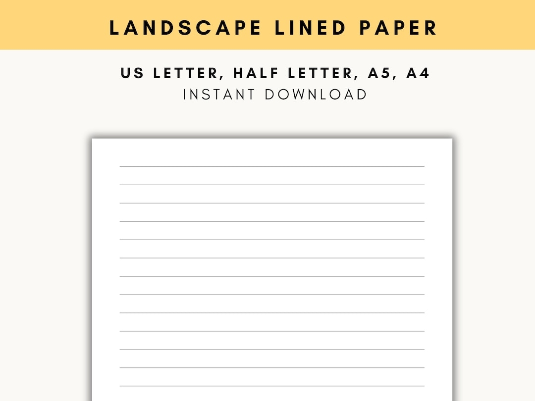 Landscape Lined Paper Horizontal Lined Paper Printable Landscape Planner Inserts Lined Paper For Kids US Letter A5 A4 Half Letter Etsy UK