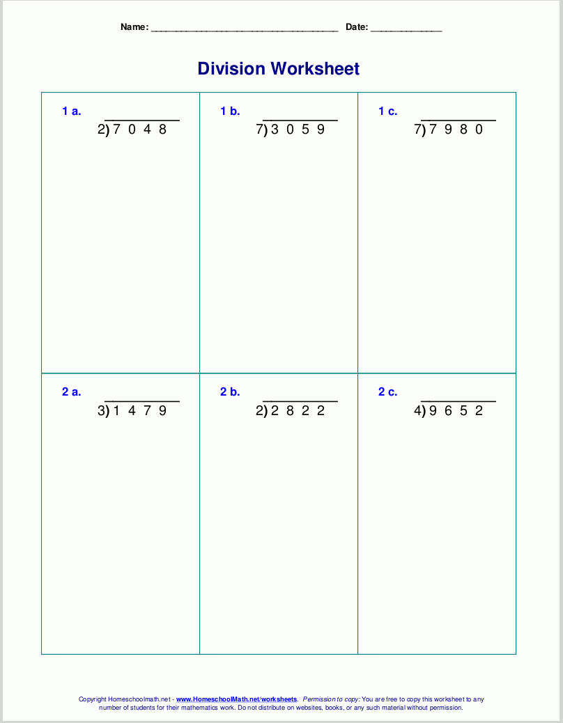 Printable Math Worksheets Division